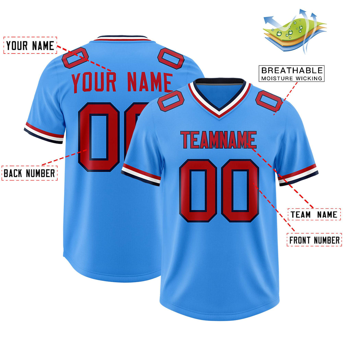 Custom Powder Blue Classic Style American Football Jerseys