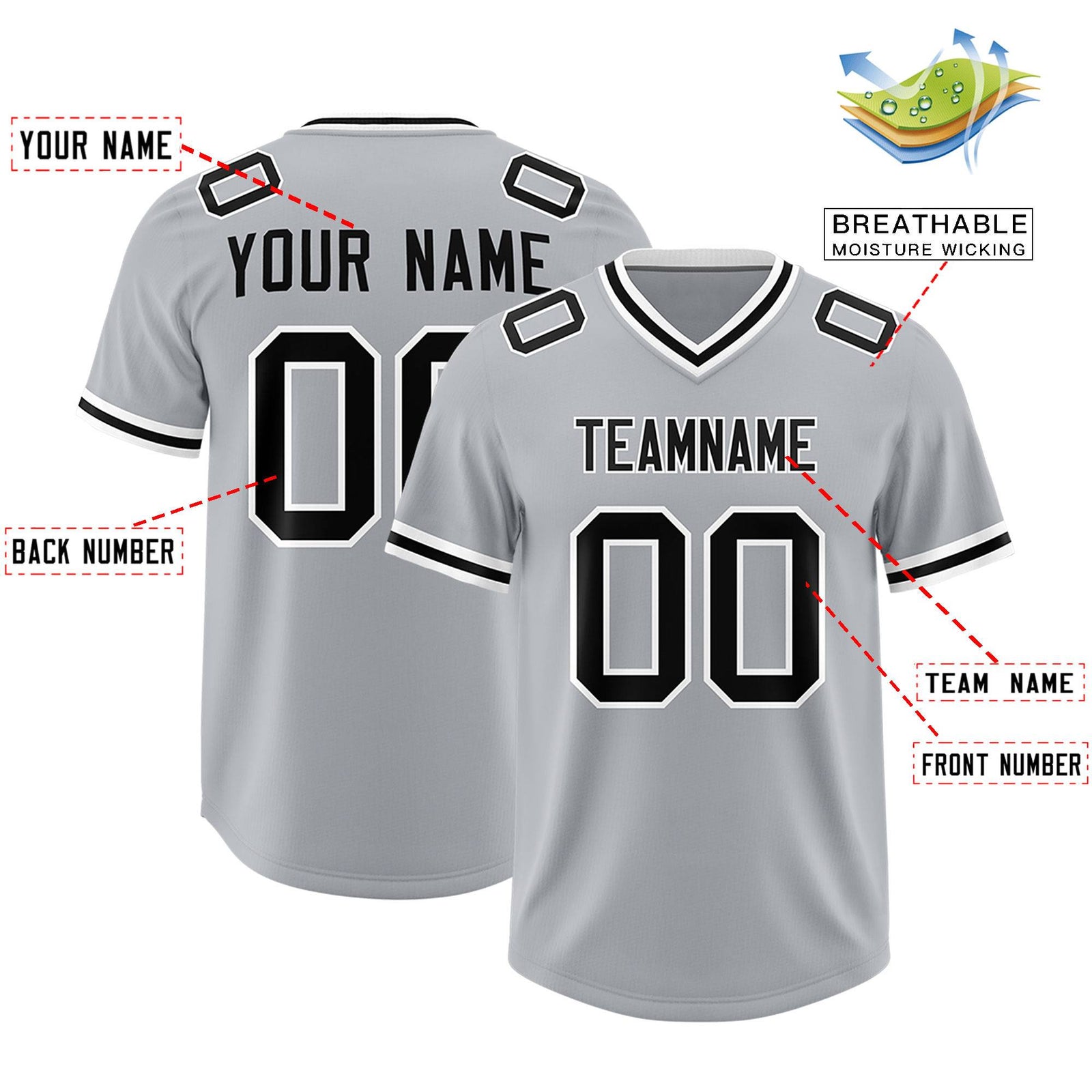 Custom Silver Classic Style American Football Jerseys