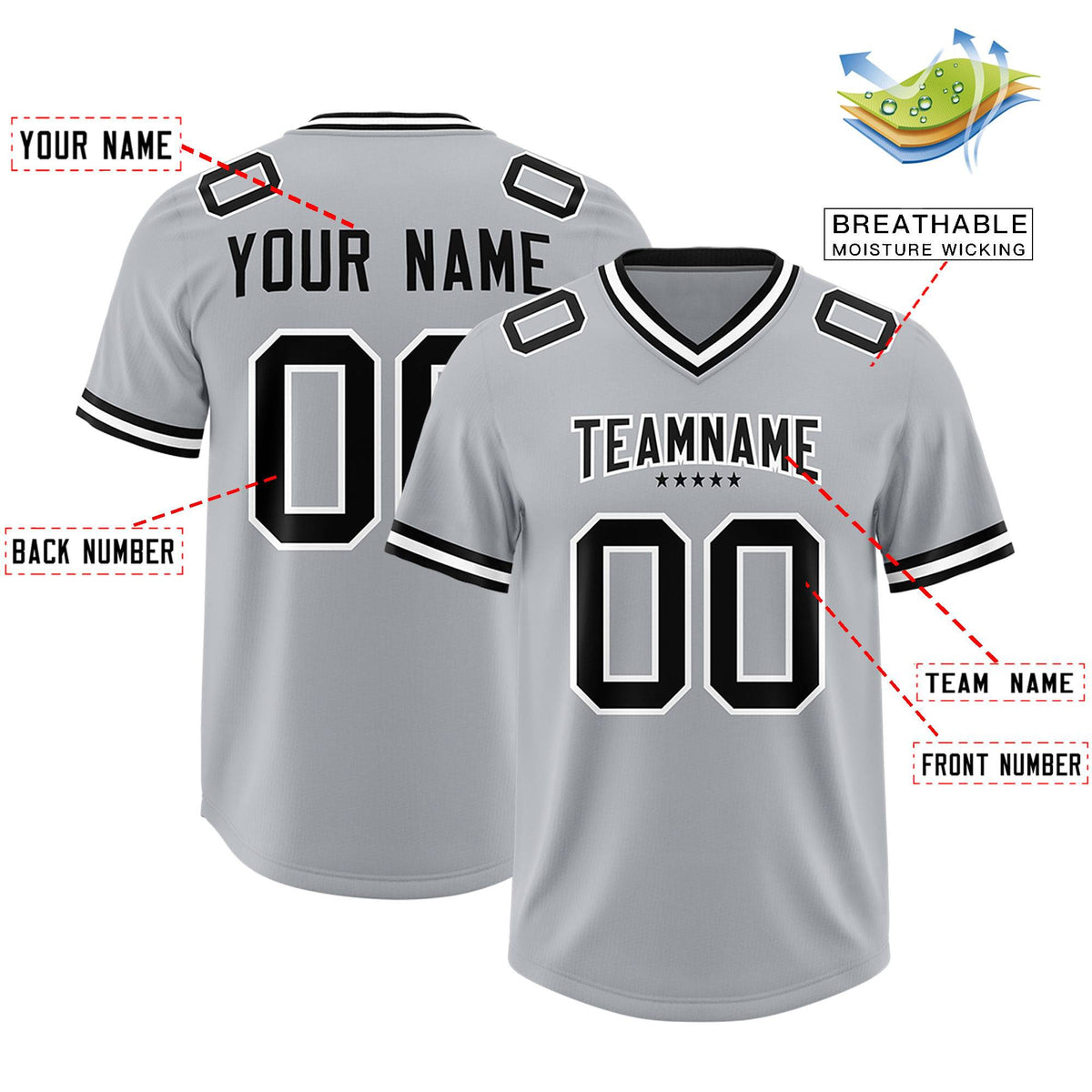 Custom Silver Football Jersey