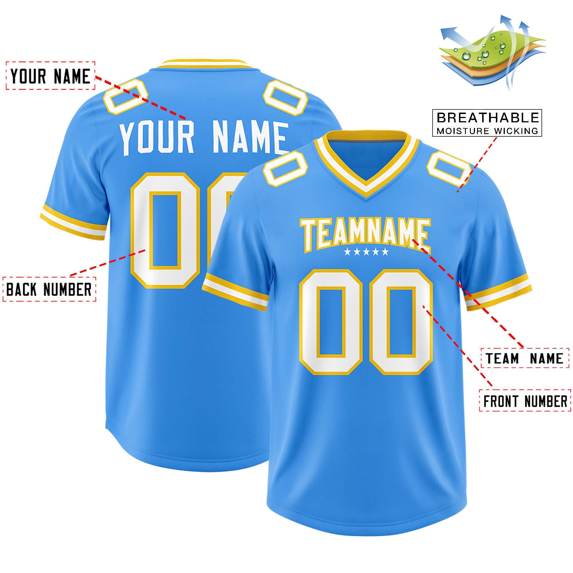 Custom Powder Blue Classic American Football Jerseys