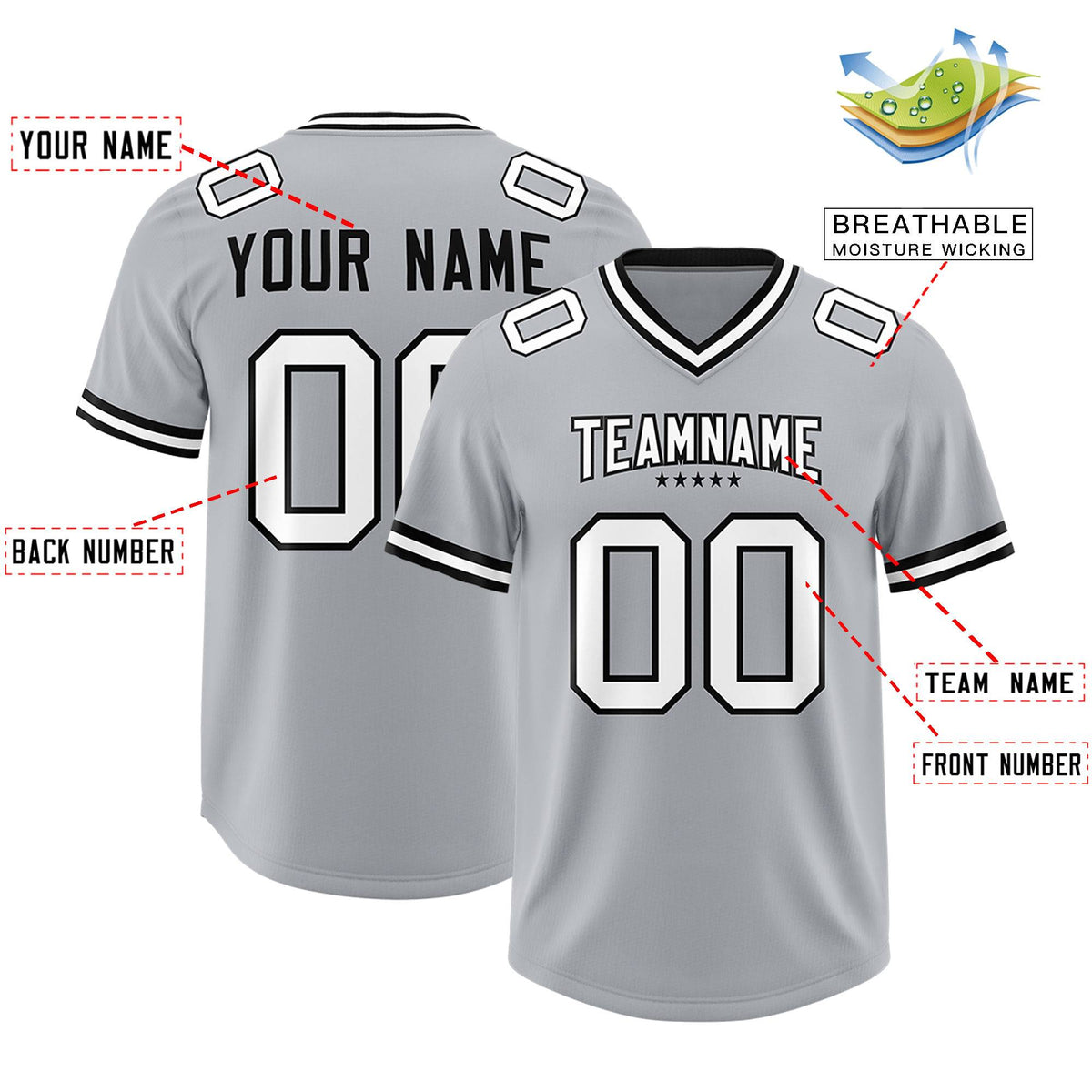 Custom Silver Football Jersey