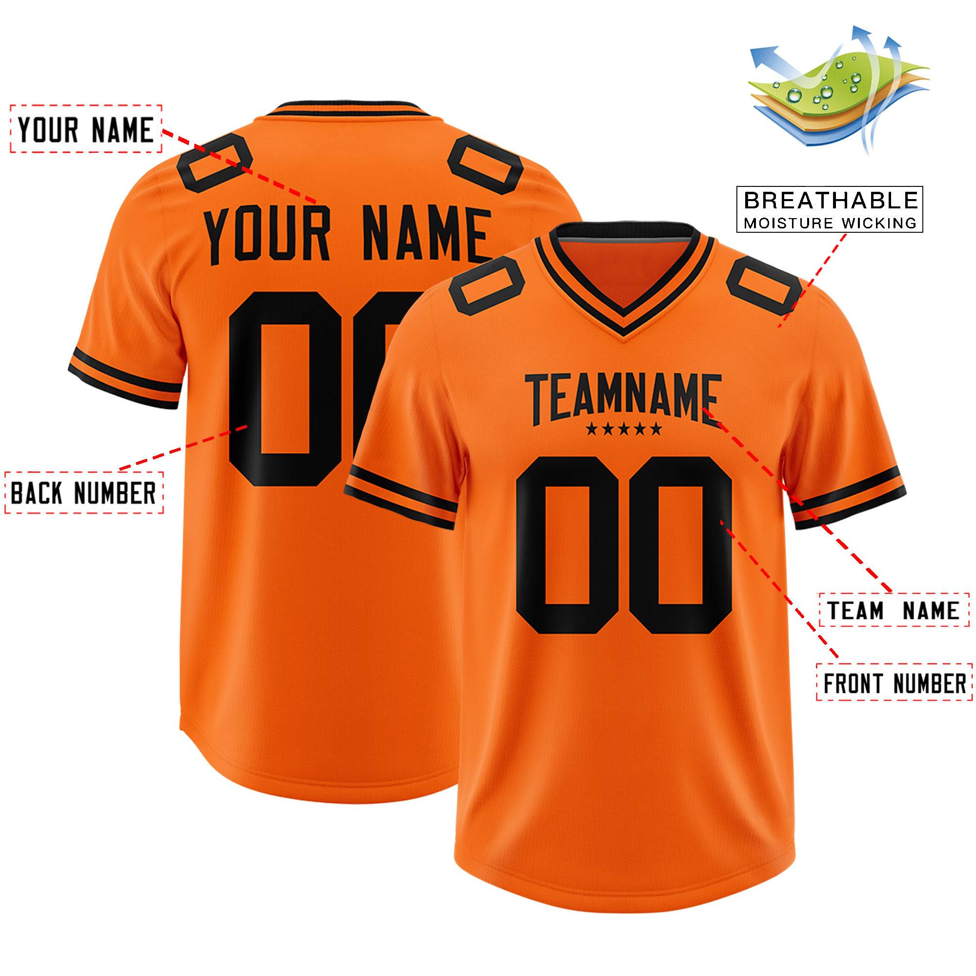 Custom Orange Classic American Football Jerseys
