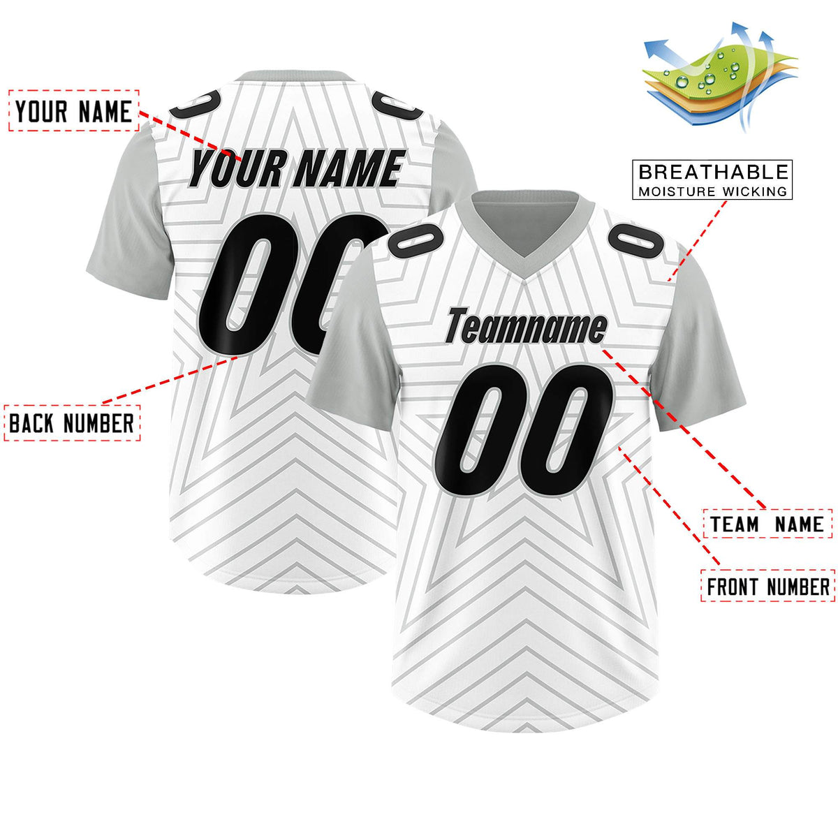 Custom White Gray Personalized Star Pattern Raglan Sleeves Authentic Football Jersey