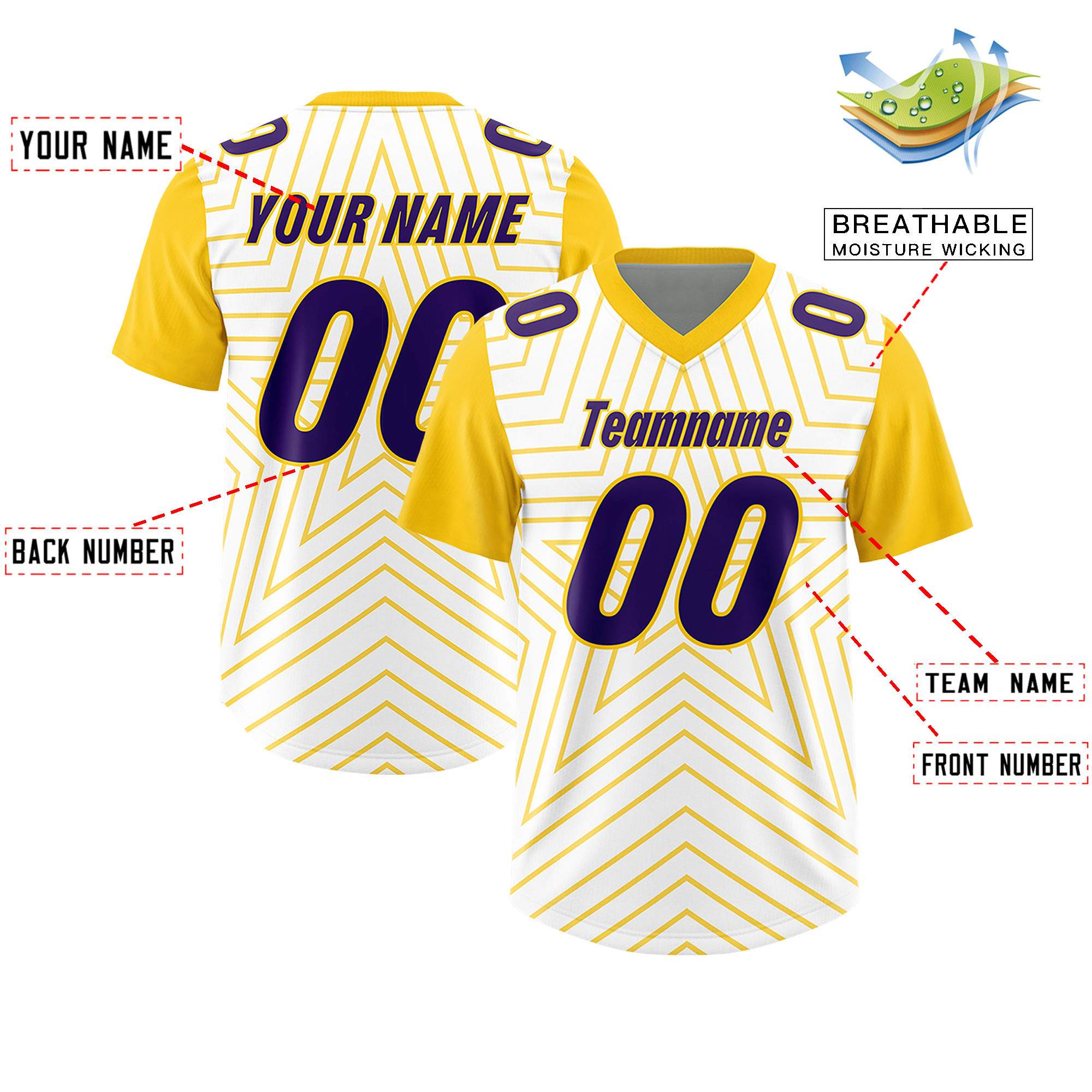 Custom White Gold Personalized Star Pattern Raglan Sleeves Authentic Football Jersey