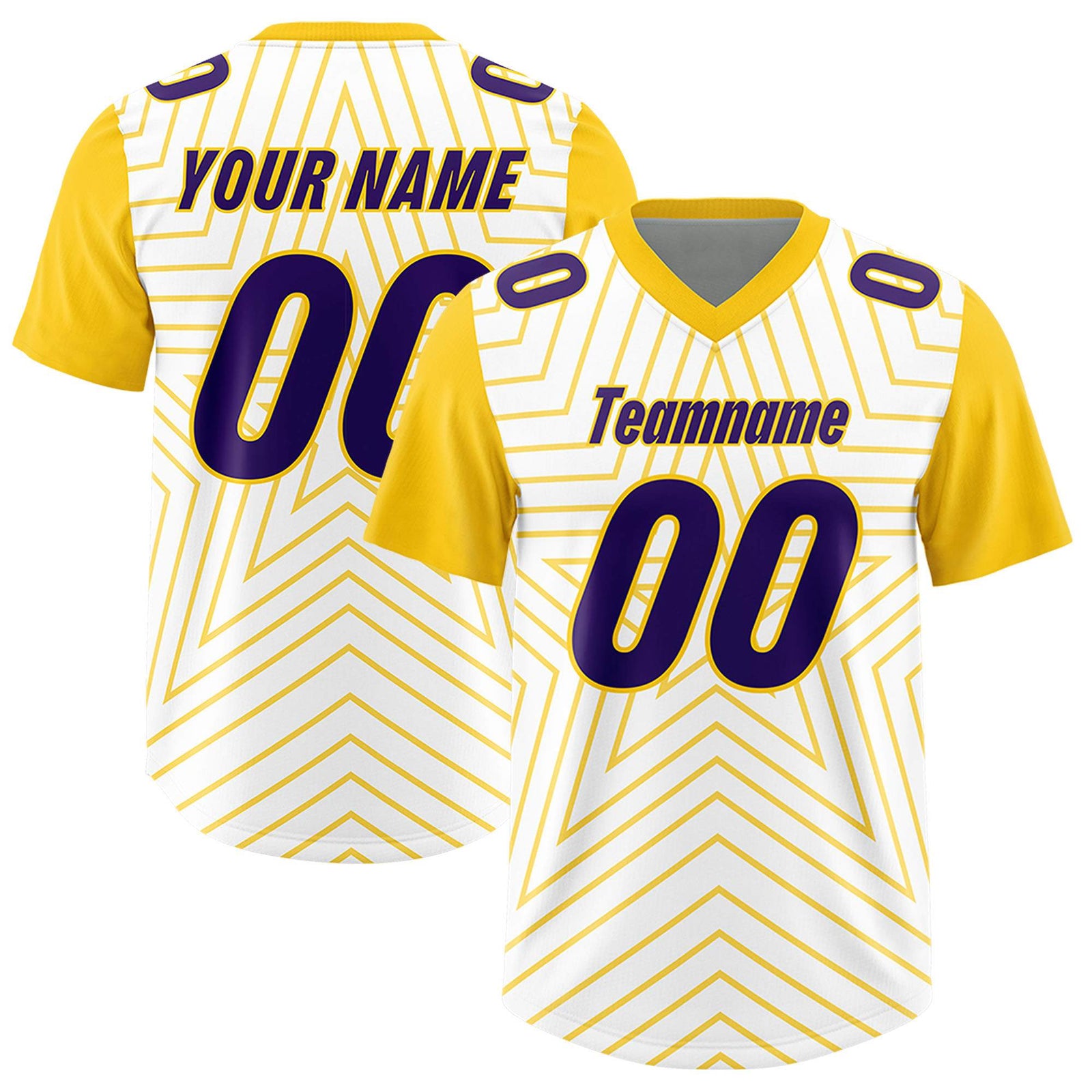Custom White Gold Personalized Star Pattern Raglan Sleeves Authentic Football Jersey