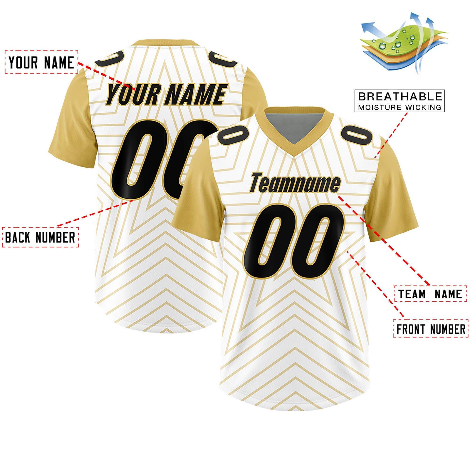 Custom White Old Gold Personalized Star Pattern Raglan Sleeves Authentic Football Jersey