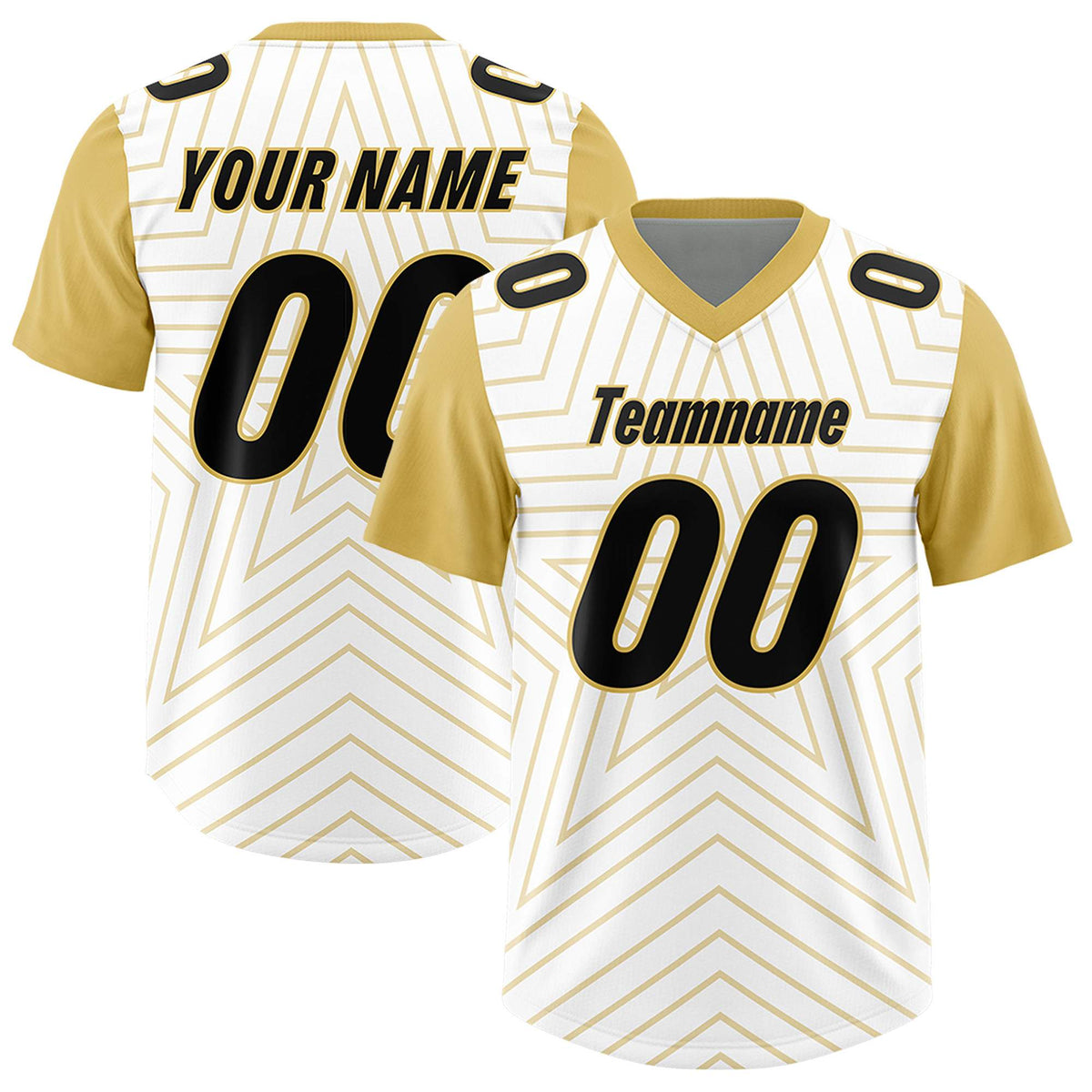 Custom White Old Gold Personalized Star Pattern Raglan Sleeves Authentic Football Jersey