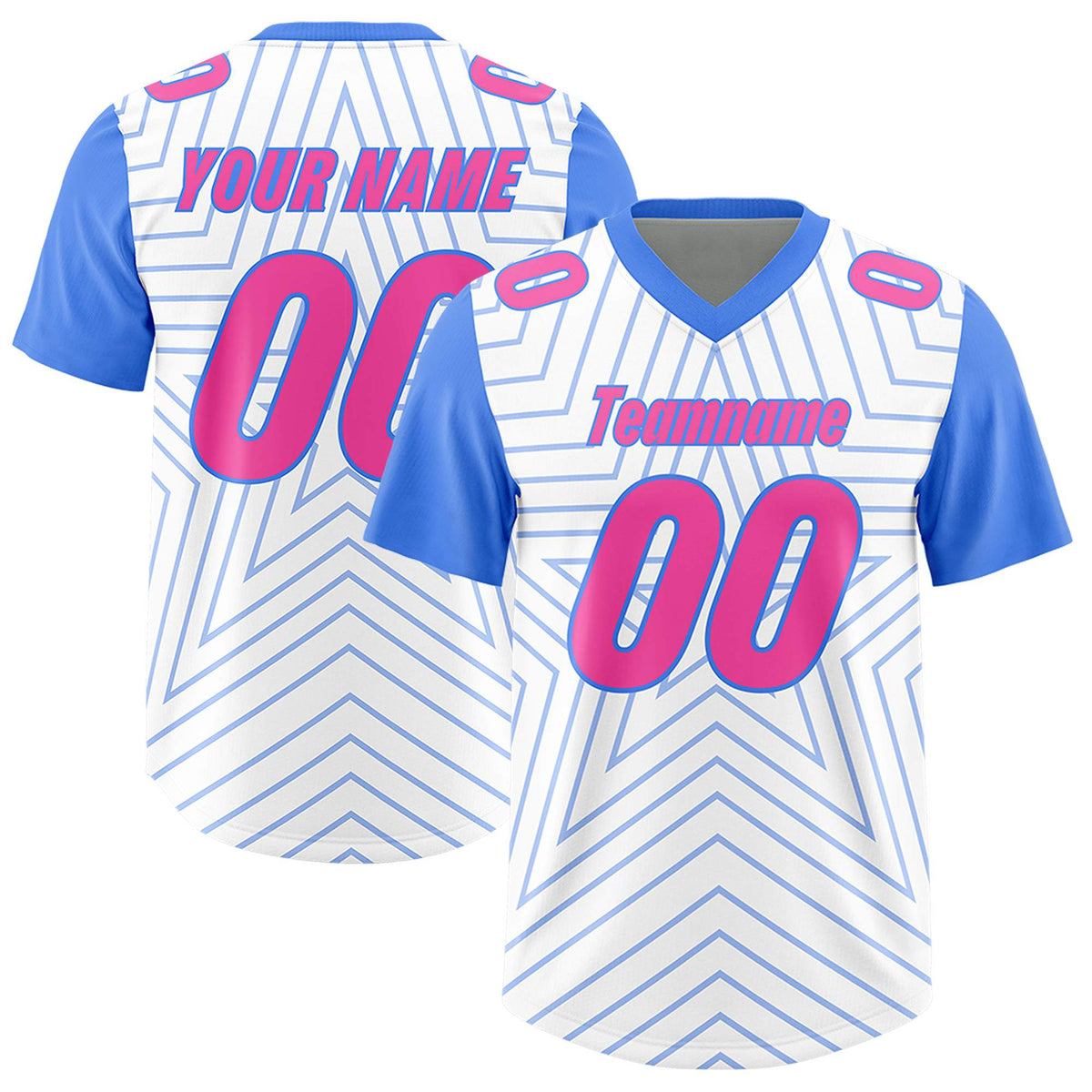 Custom White Powder Blue Personalized Star Pattern Raglan Sleeves Authentic Football Jersey