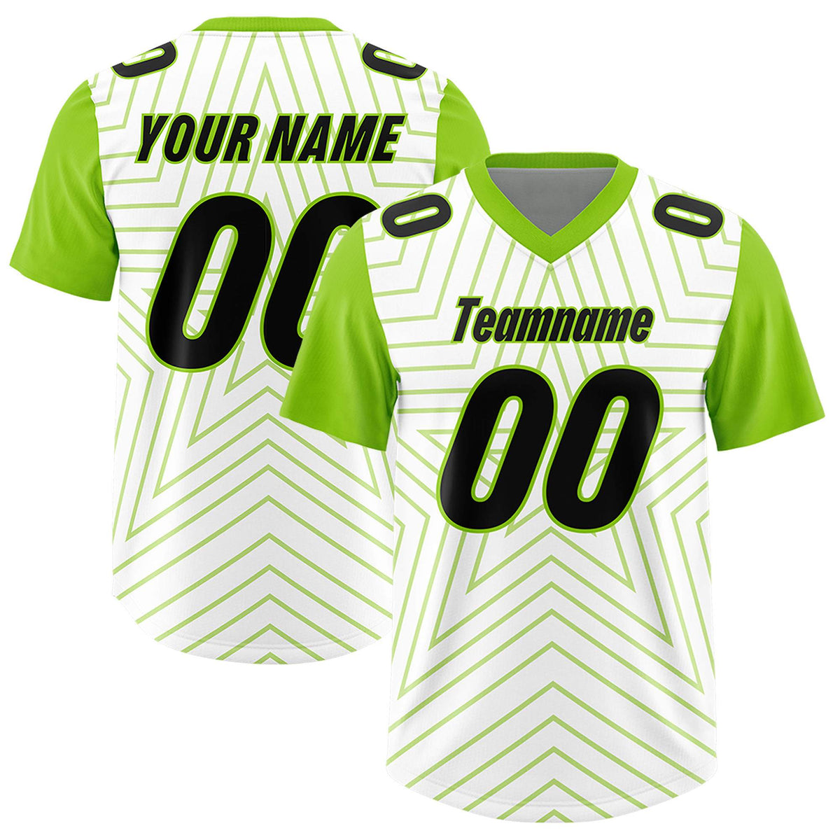 Custom White Neon Green Personalized Star Pattern Raglan Sleeves Authentic Football Jersey
