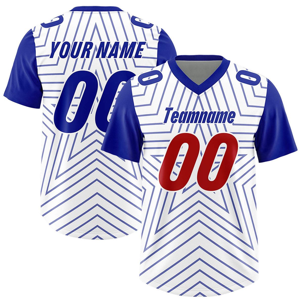 Custom White Royal Personalized Star Pattern Raglan Sleeves Authentic Football Jersey