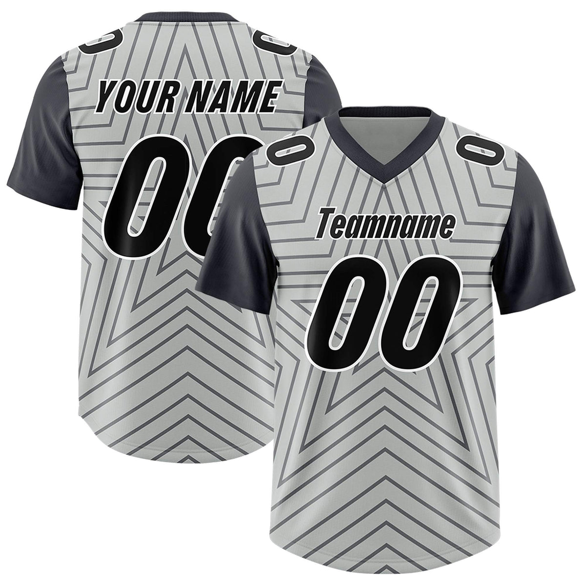 Custom Gray Dark Gray Personalized Star Pattern Raglan Sleeves Authentic Football Jersey