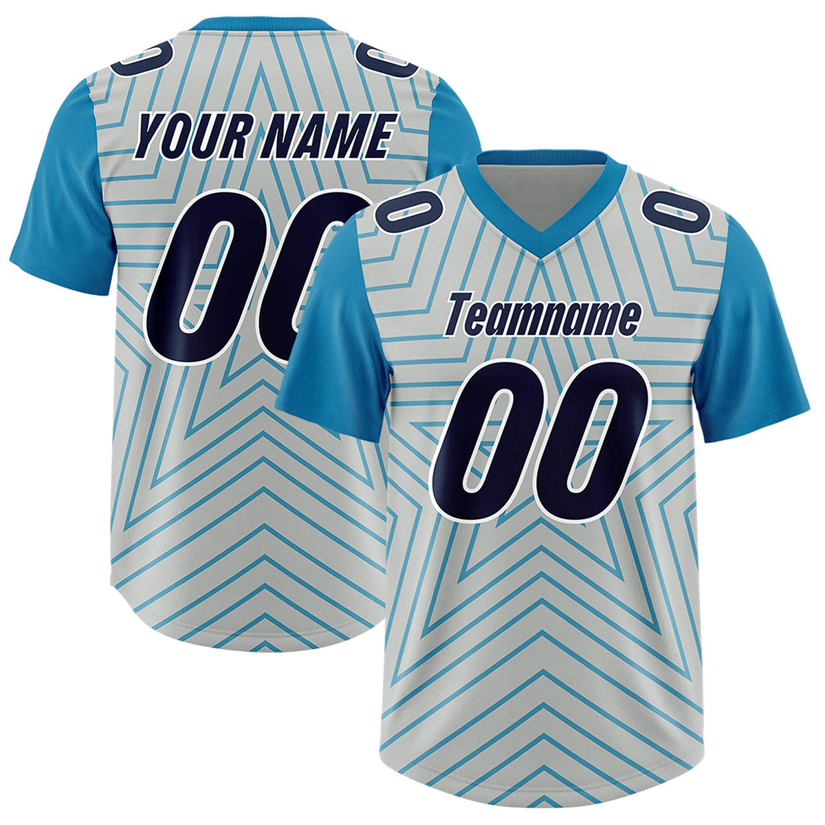 Custom Gray Panther Blue Personalized Star Pattern Raglan Sleeves Authentic Football Jersey