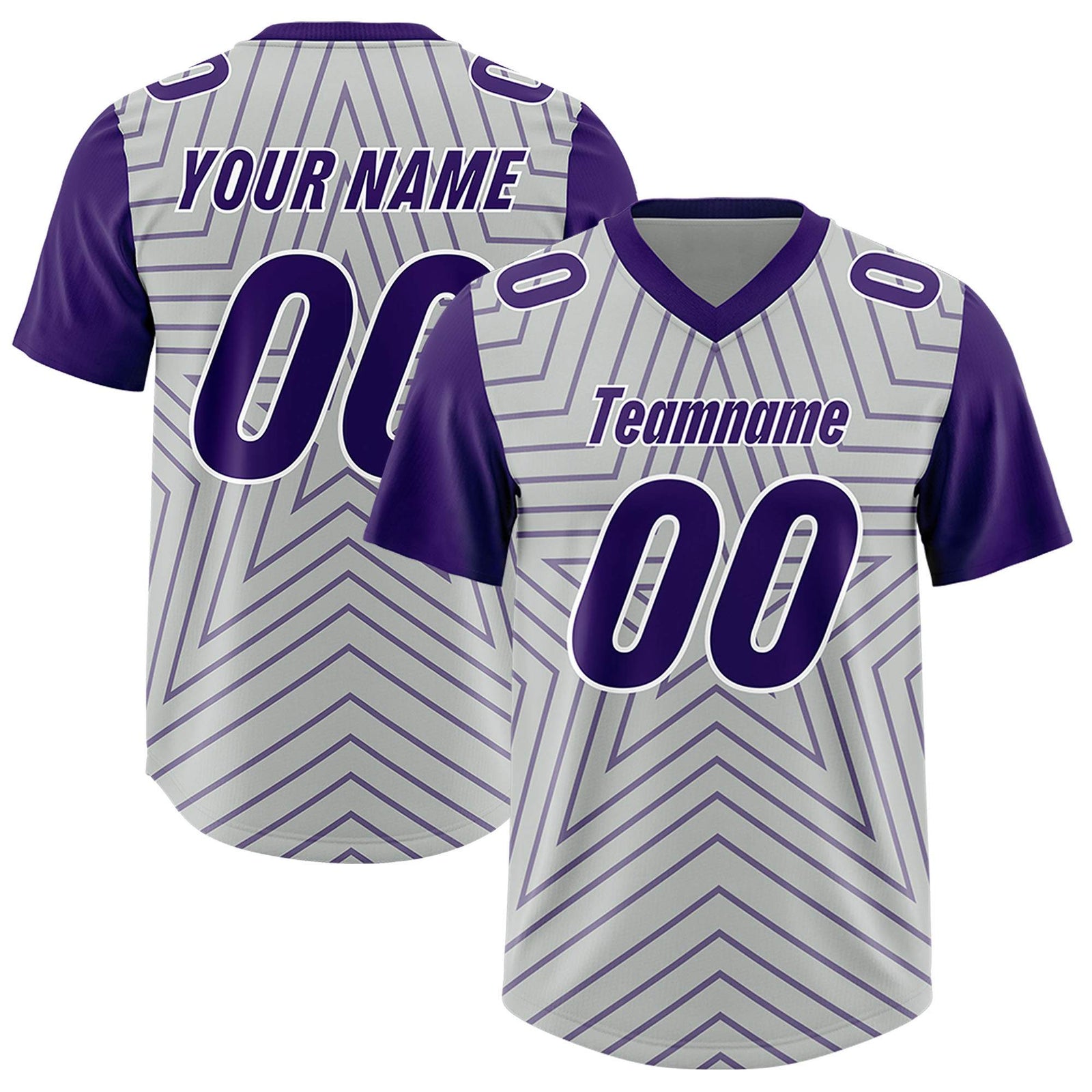 Custom Gray Purple Personalized Star Pattern Raglan Sleeves Authentic Football Jersey