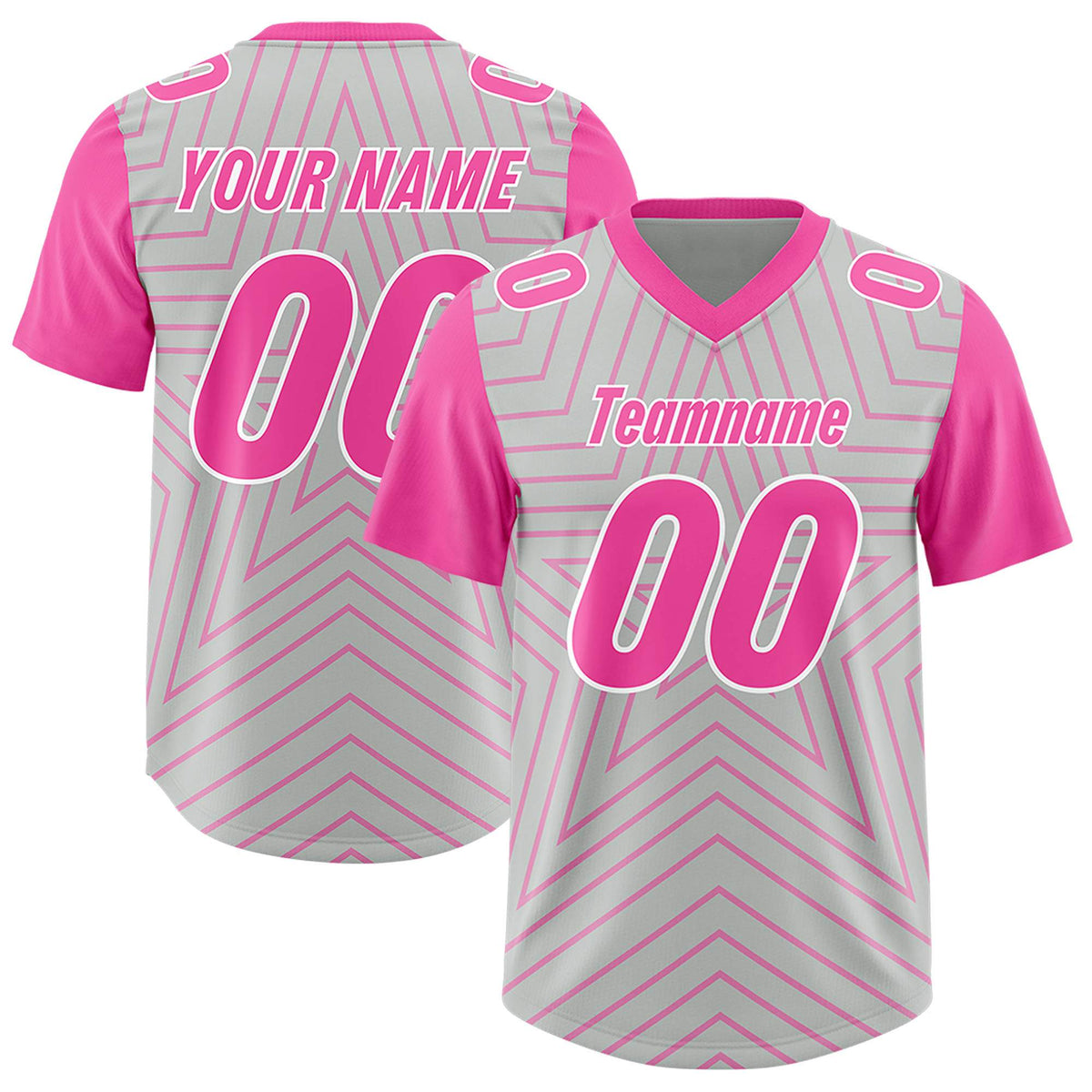 Custom Gray Pink Personalized Star Pattern Raglan Sleeves Authentic Football Jersey