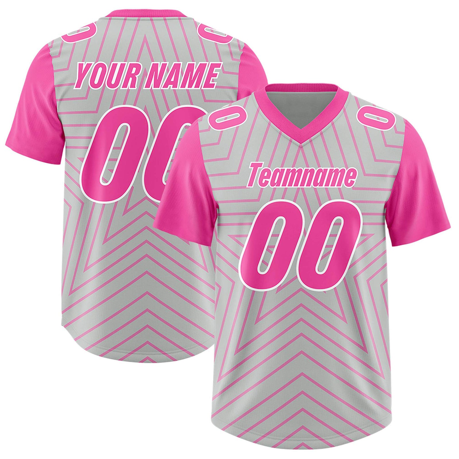 Custom Gray Pink Personalized Star Pattern Raglan Sleeves Authentic Football Jersey