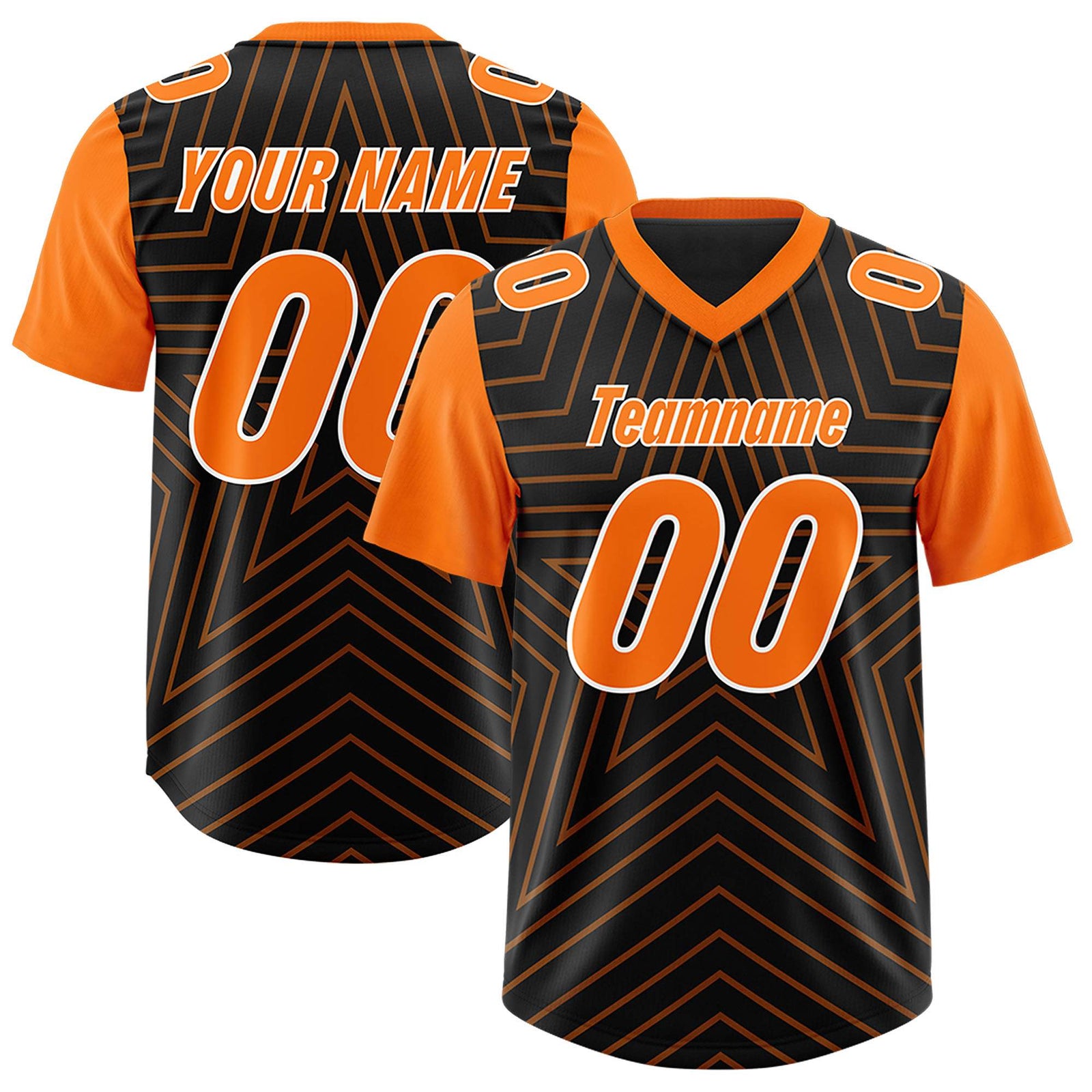 Custom Black Orange Personalized Star Pattern Raglan Sleeves Authentic Football Jersey