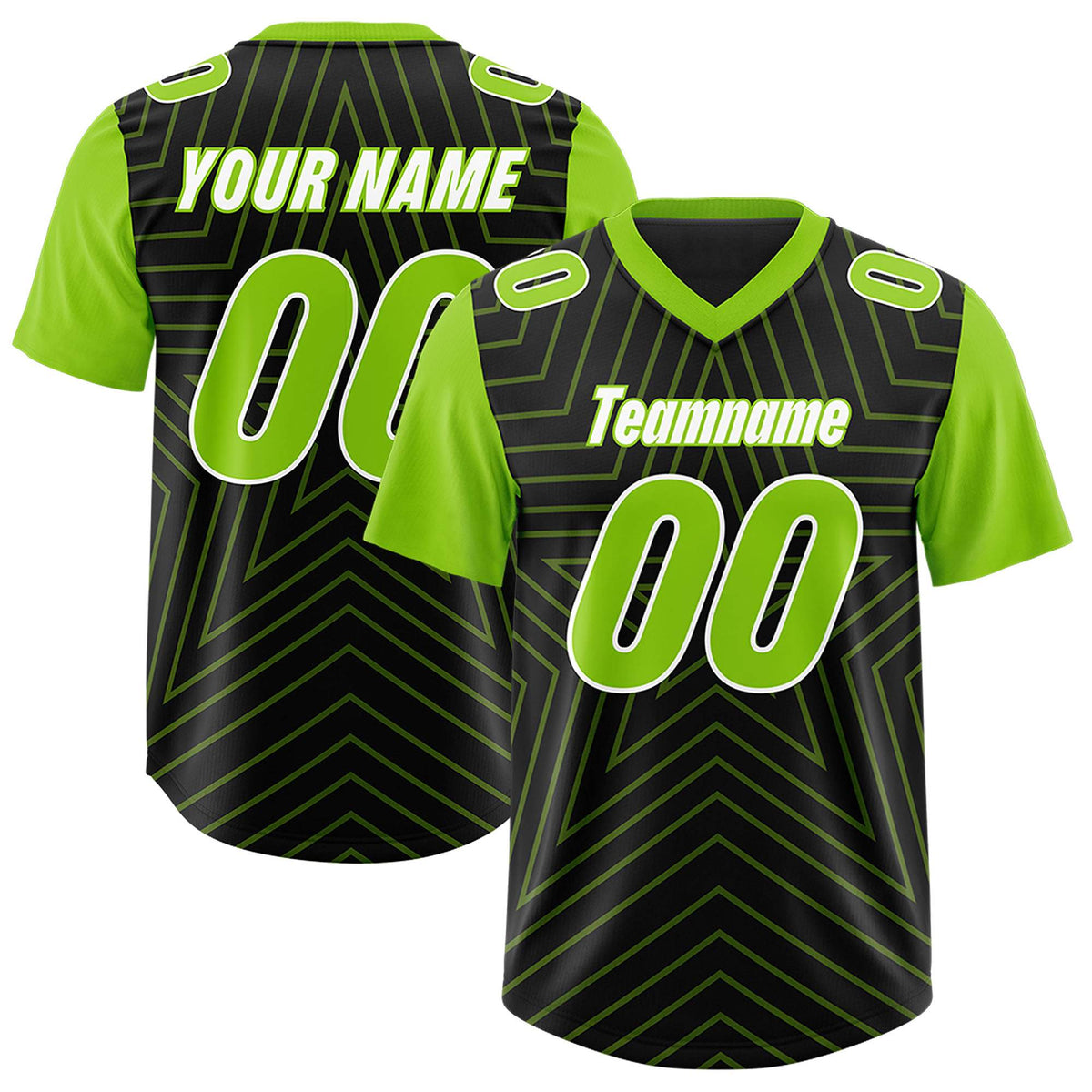 Custom Black Neon Green Personalized Star Pattern Raglan Sleeves Authentic Football Jersey