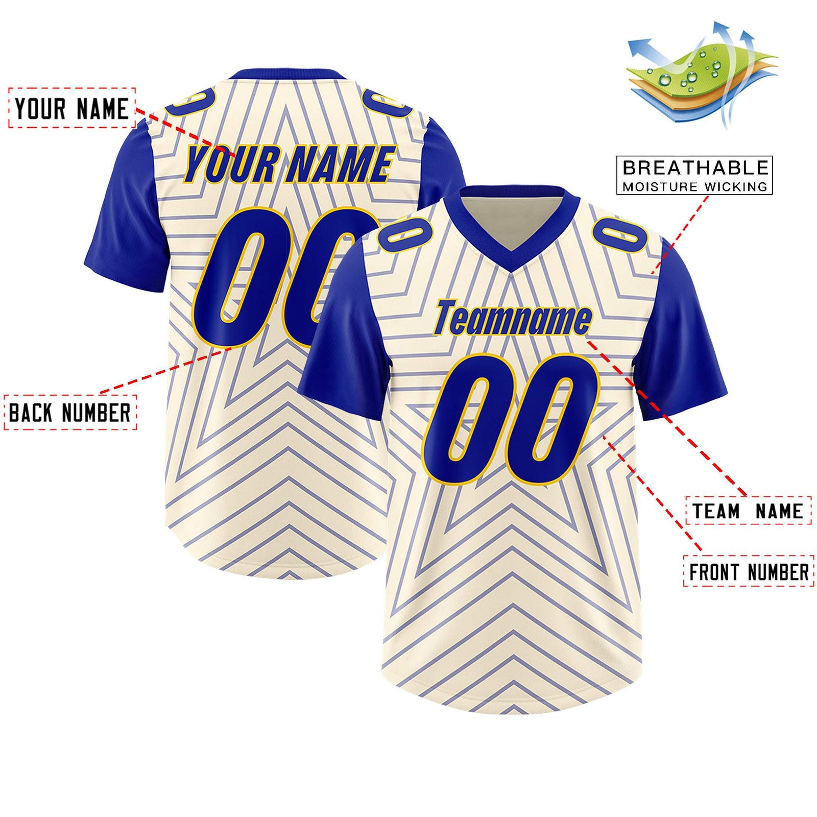 Custom Cream Royal Personalized Star Pattern Raglan Sleeves Authentic Football Jersey