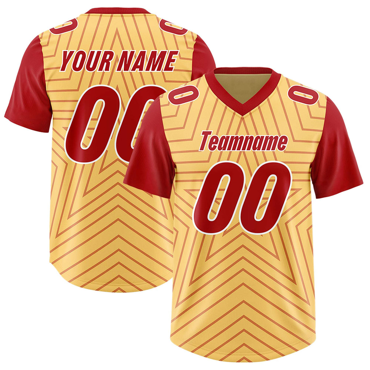 Custom Khaki Red Personalized Star Pattern Raglan Sleeves Authentic Football Jersey