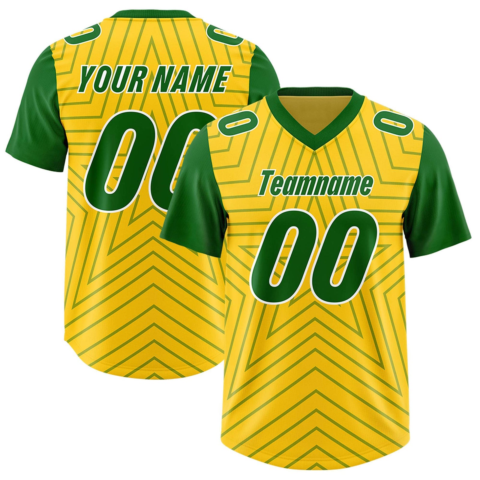 Custom Gold Kelly Green Personalized Star Pattern Raglan Sleeves Authentic Football Jersey