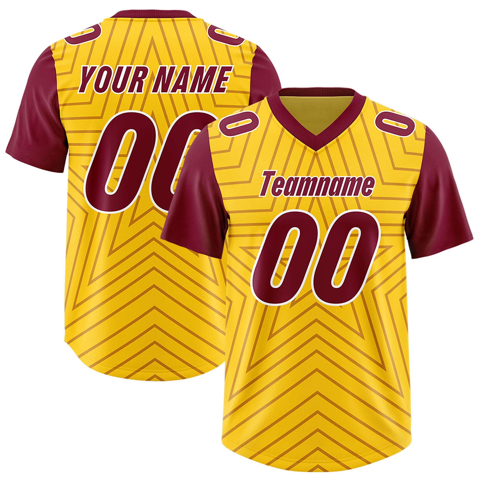 Custom Gold Cardinal Personalized Star Pattern Raglan Sleeves Authentic Football Jersey