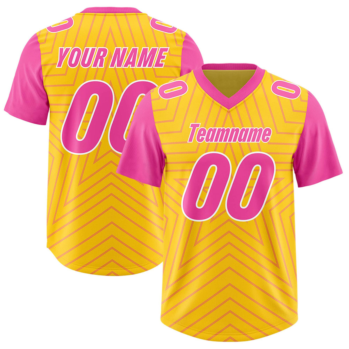 Custom Gold Pink Personalized Star Pattern Raglan Sleeves Authentic Football Jersey