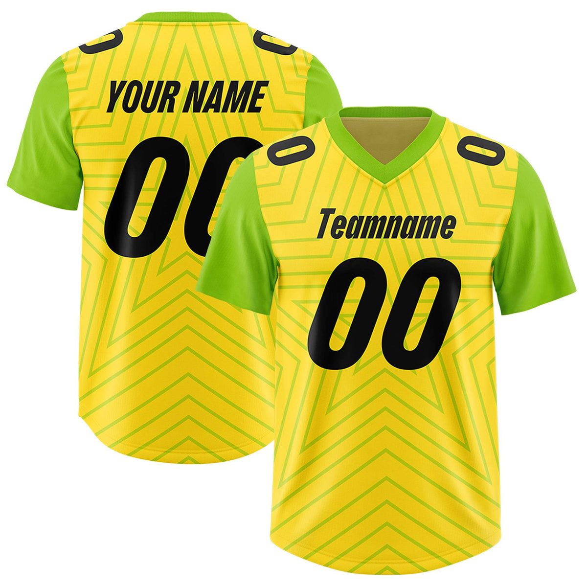 Custom Gold Neon Green Personalized Star Pattern Raglan Sleeves Authentic Football Jersey