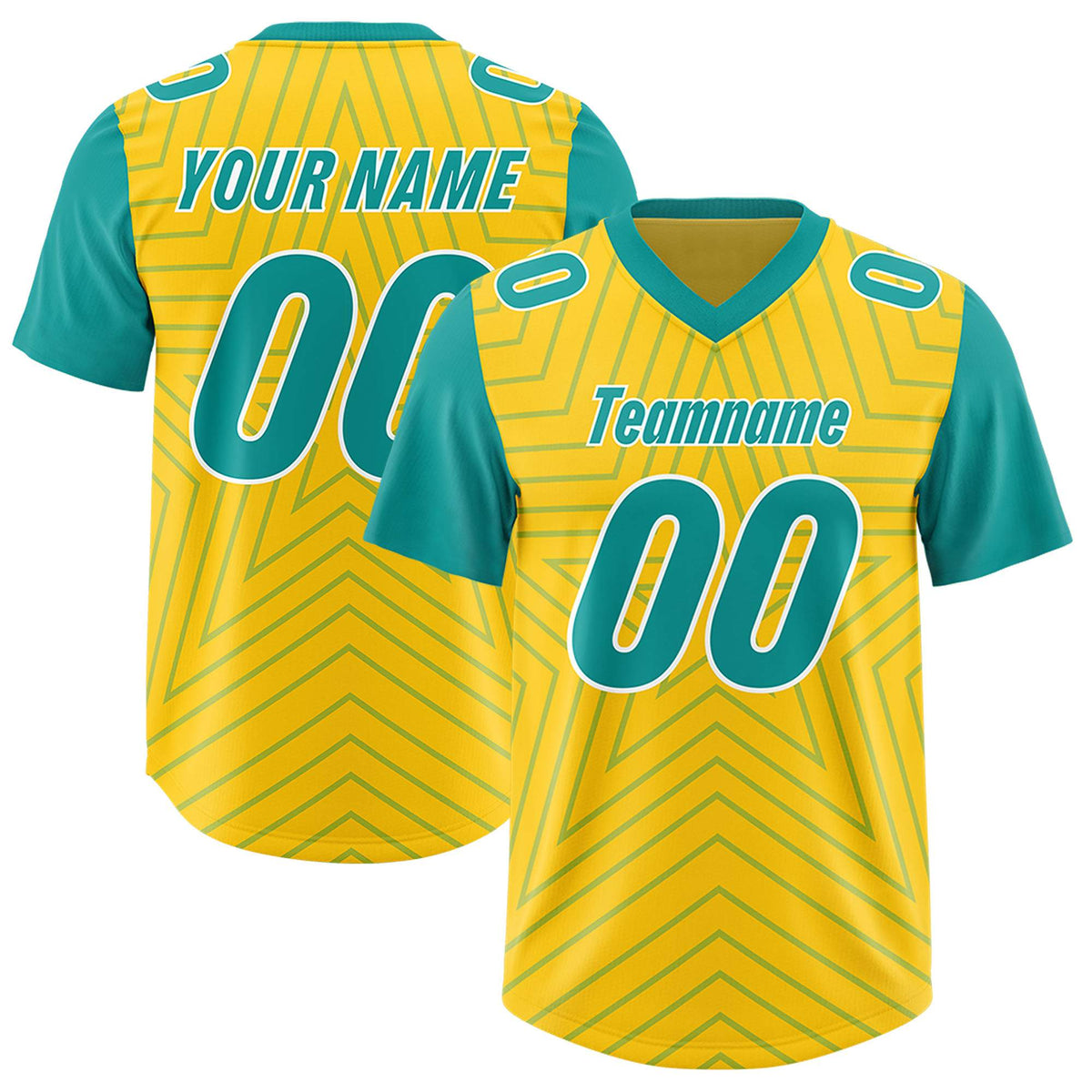 Custom Gold Aqua Personalized Star Pattern Raglan Sleeves Authentic Football Jersey