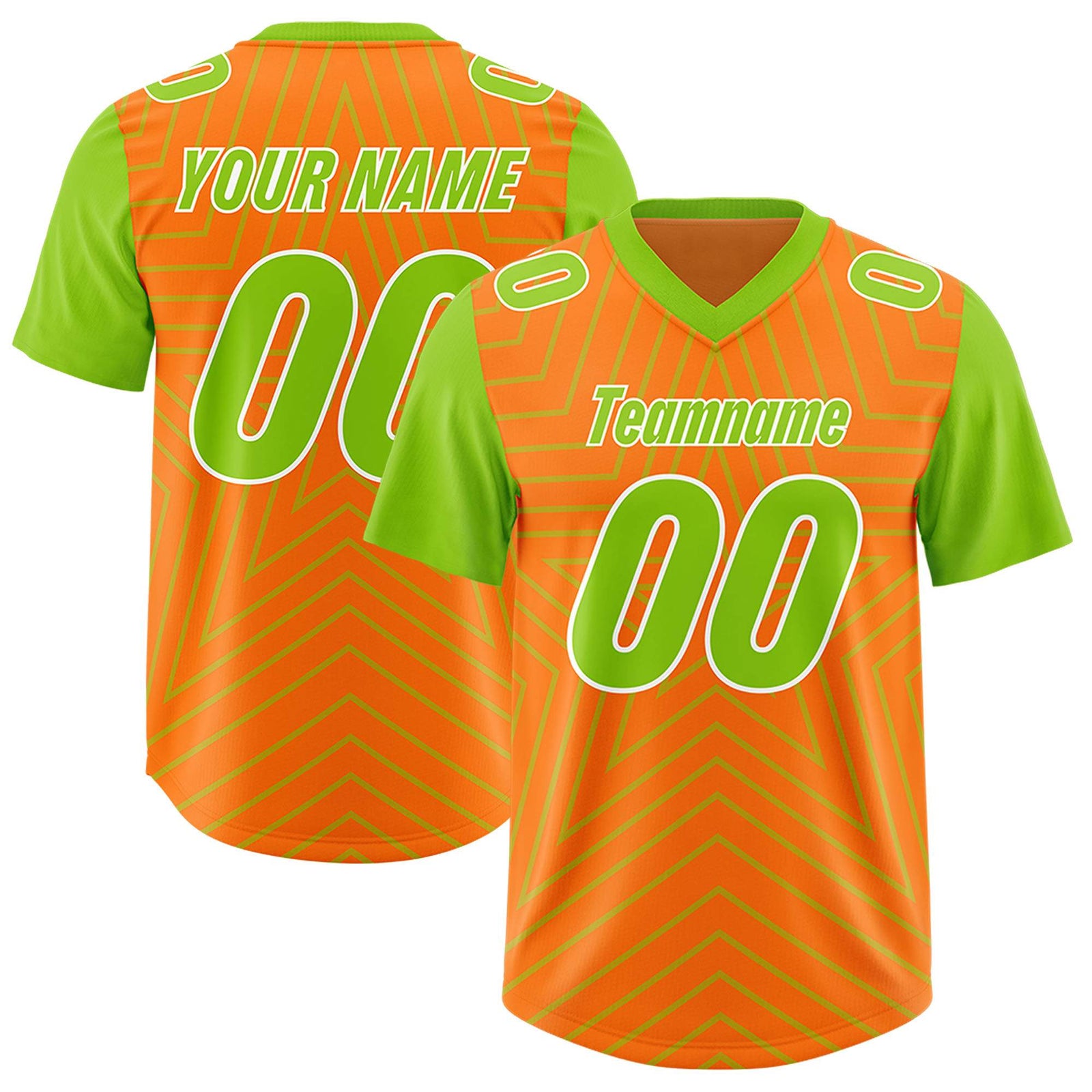 Custom Orange Neon Green Personalized Star Pattern Raglan Sleeves Authentic Football Jersey