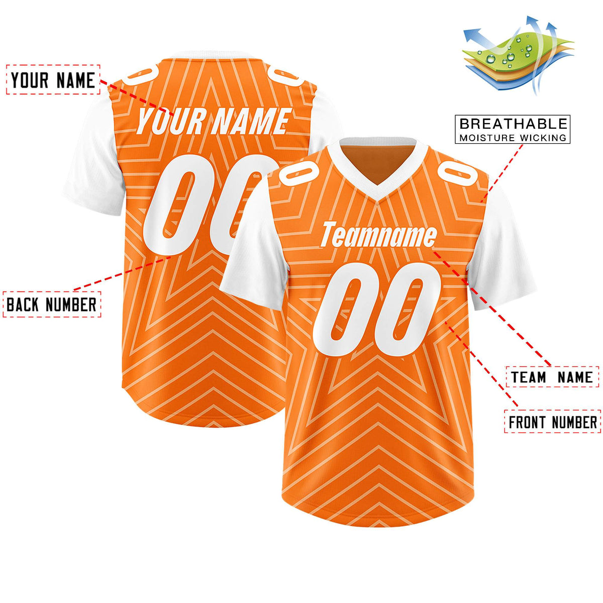 Custom Orange White Personalized Star Pattern Raglan Sleeves Authentic Football Jersey