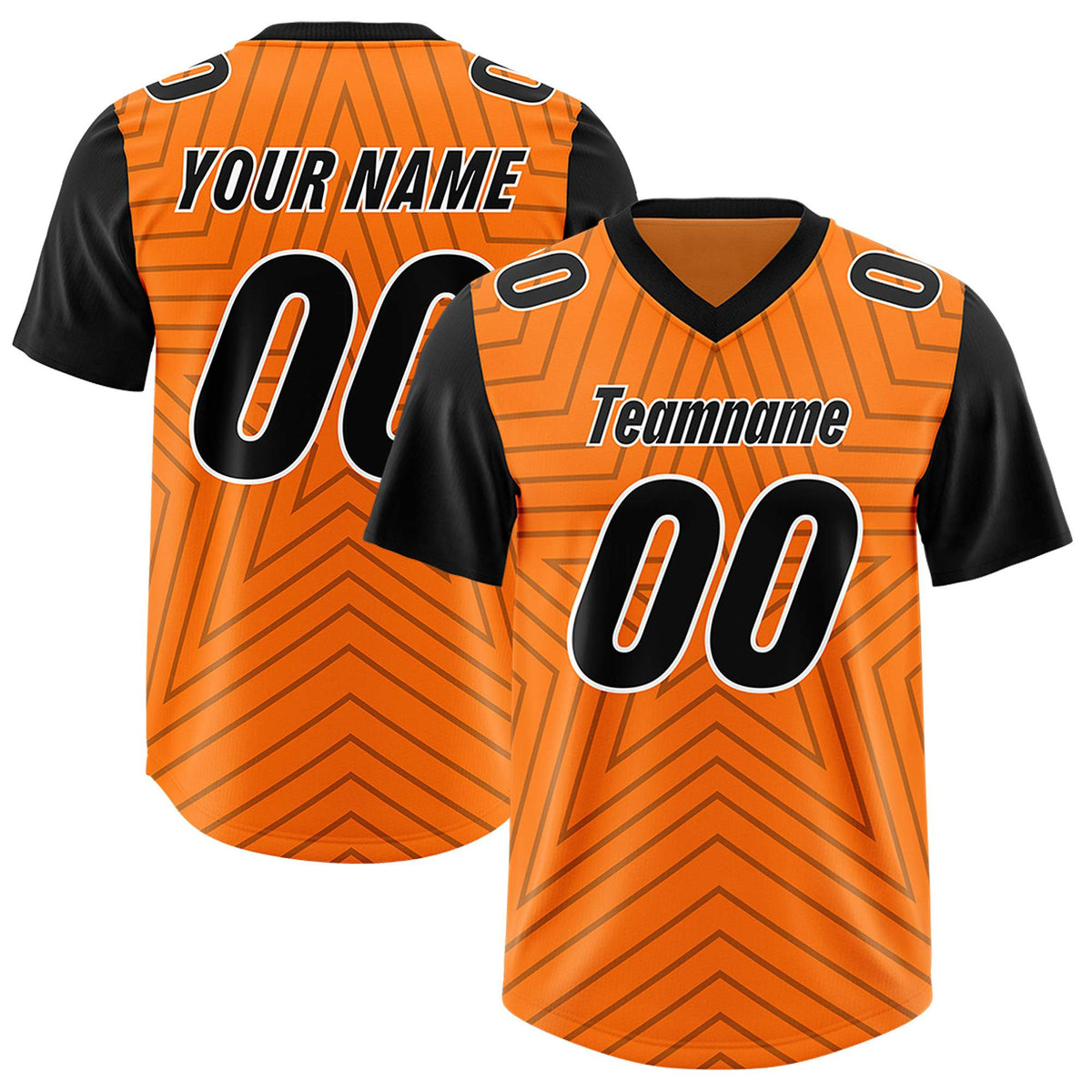 Custom Orange Black Personalized Star Pattern Raglan Sleeves Authentic Football Jersey