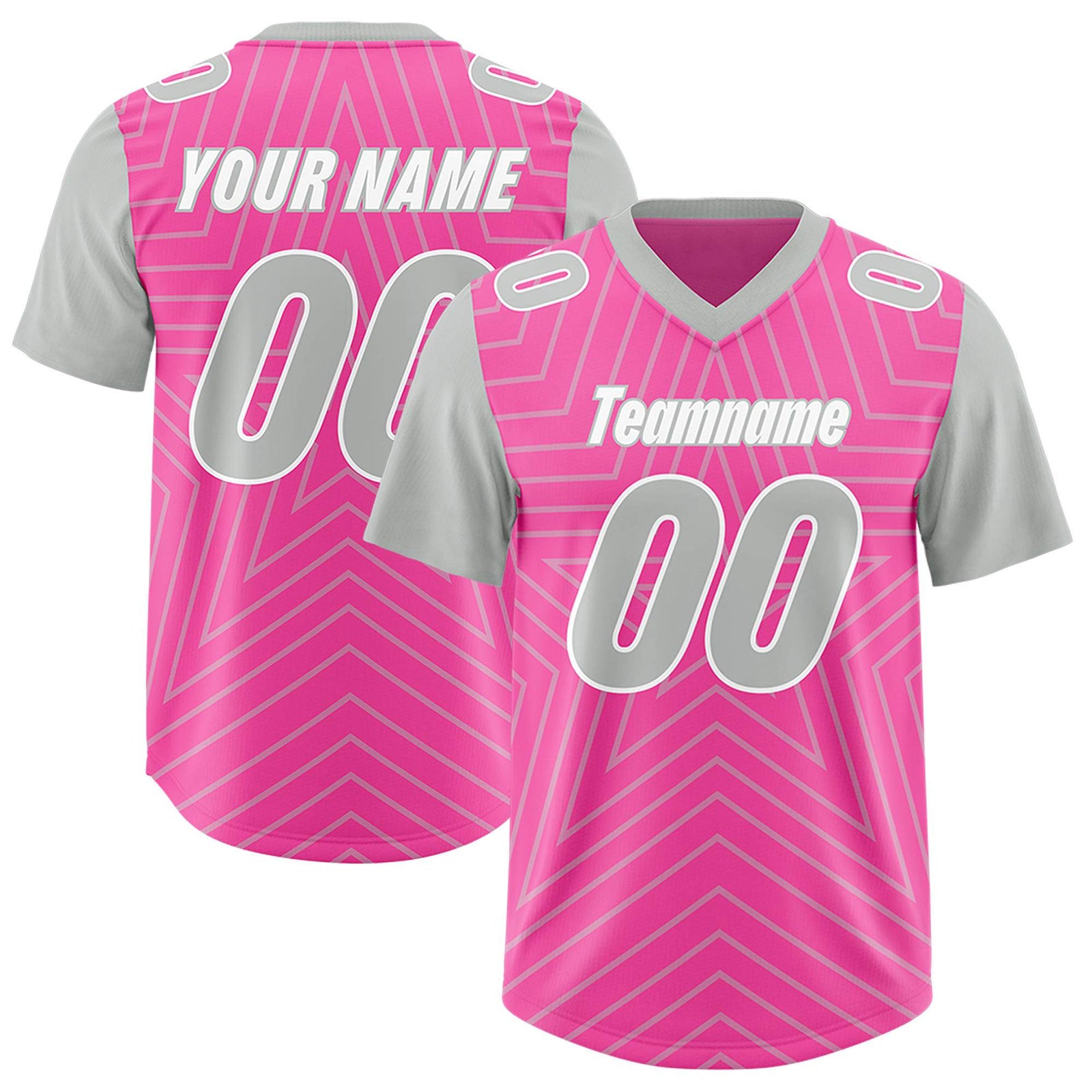 Custom Pink Gray Personalized Star Pattern Raglan Sleeves Authentic Football Jersey
