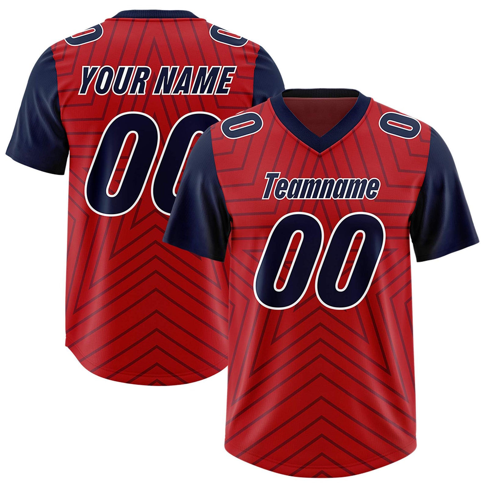 Custom Red Navy Personalized Star Pattern Raglan Sleeves Authentic Football Jersey