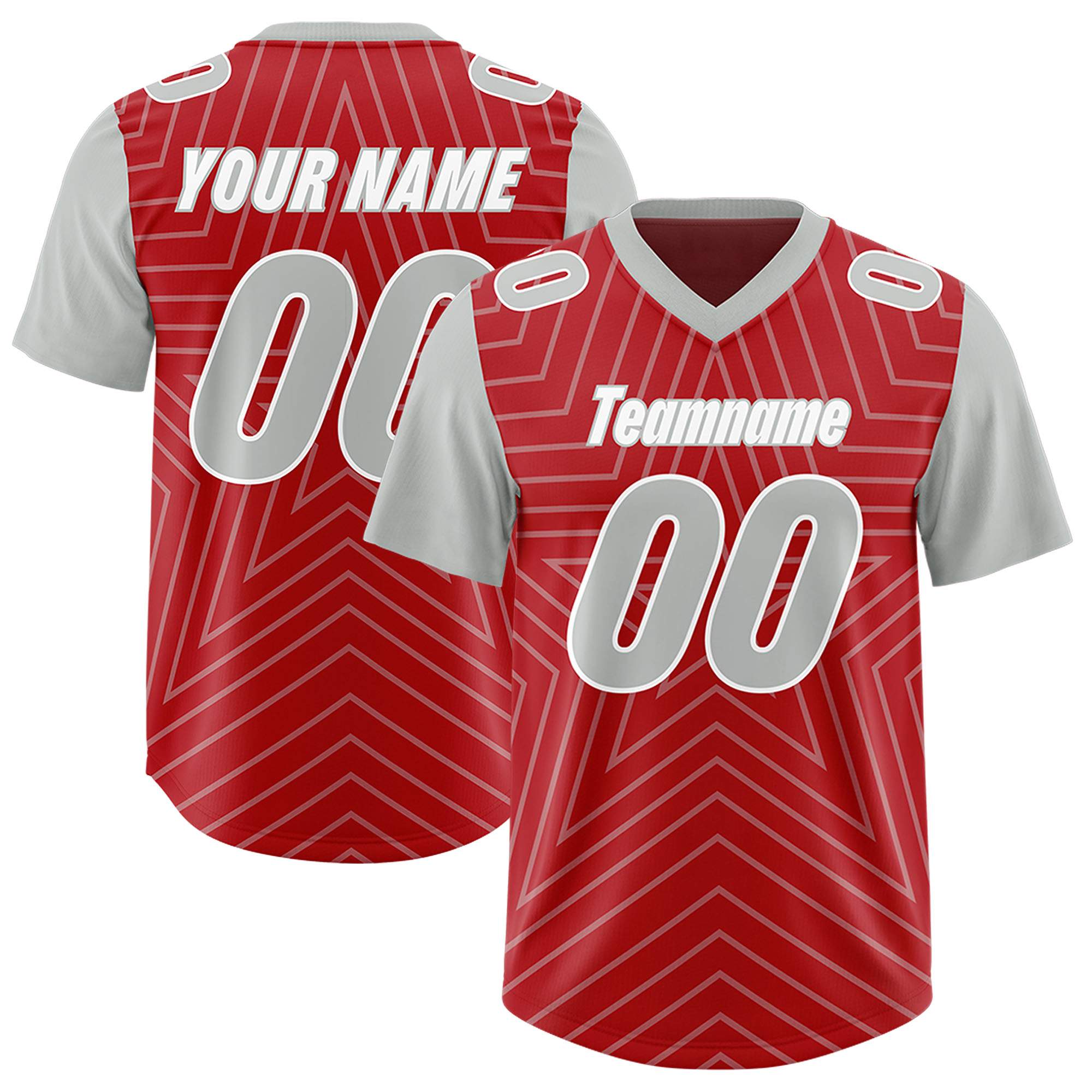 Custom Red Gray Personalized Star Pattern Raglan Sleeves Authentic Football Jersey