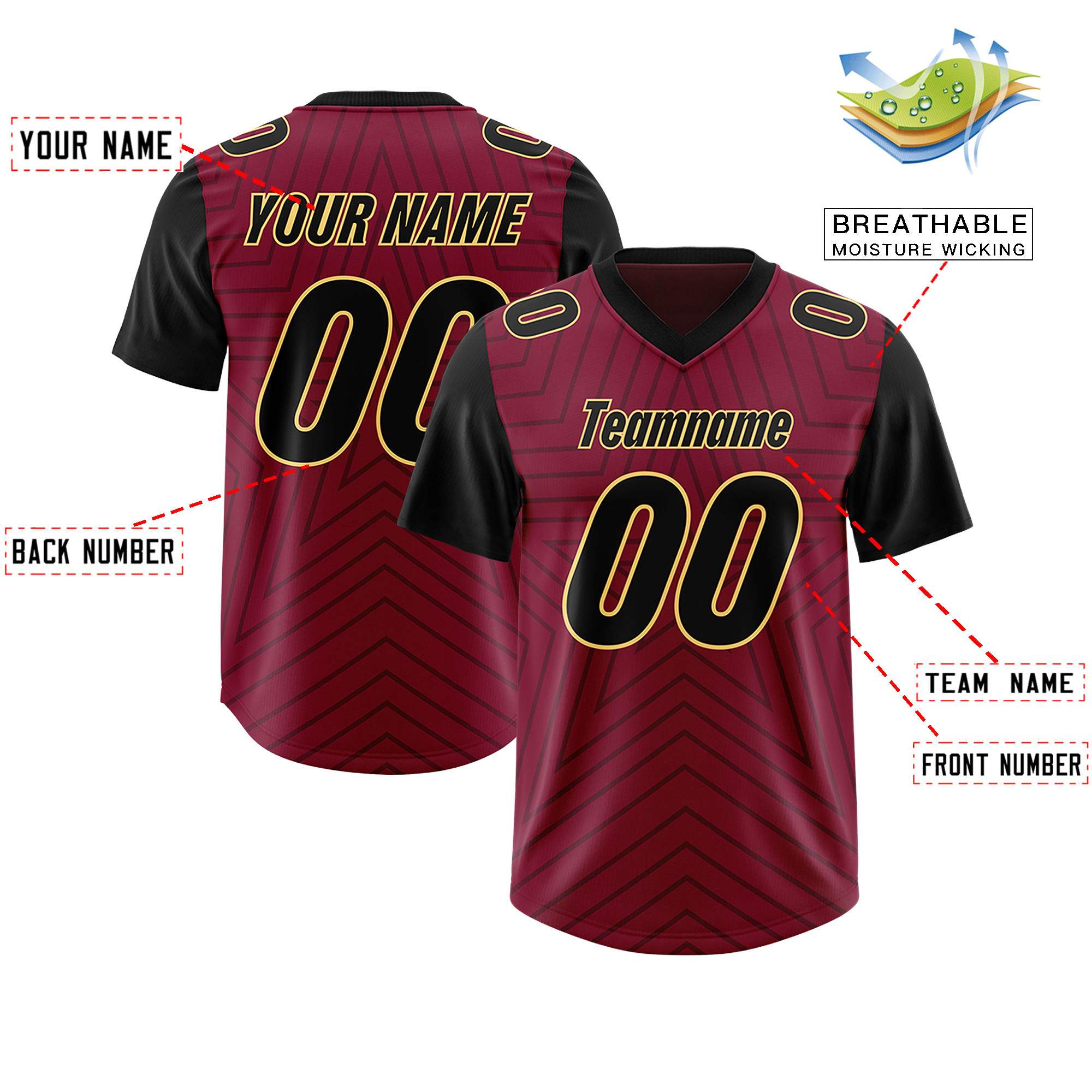 Custom Cardinal Black Personalized Star Pattern Raglan Sleeves Authentic Football Jersey