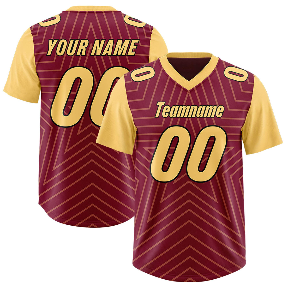 Custom Cardinal Khaki Personalized Star Pattern Raglan Sleeves Authentic Football Jersey