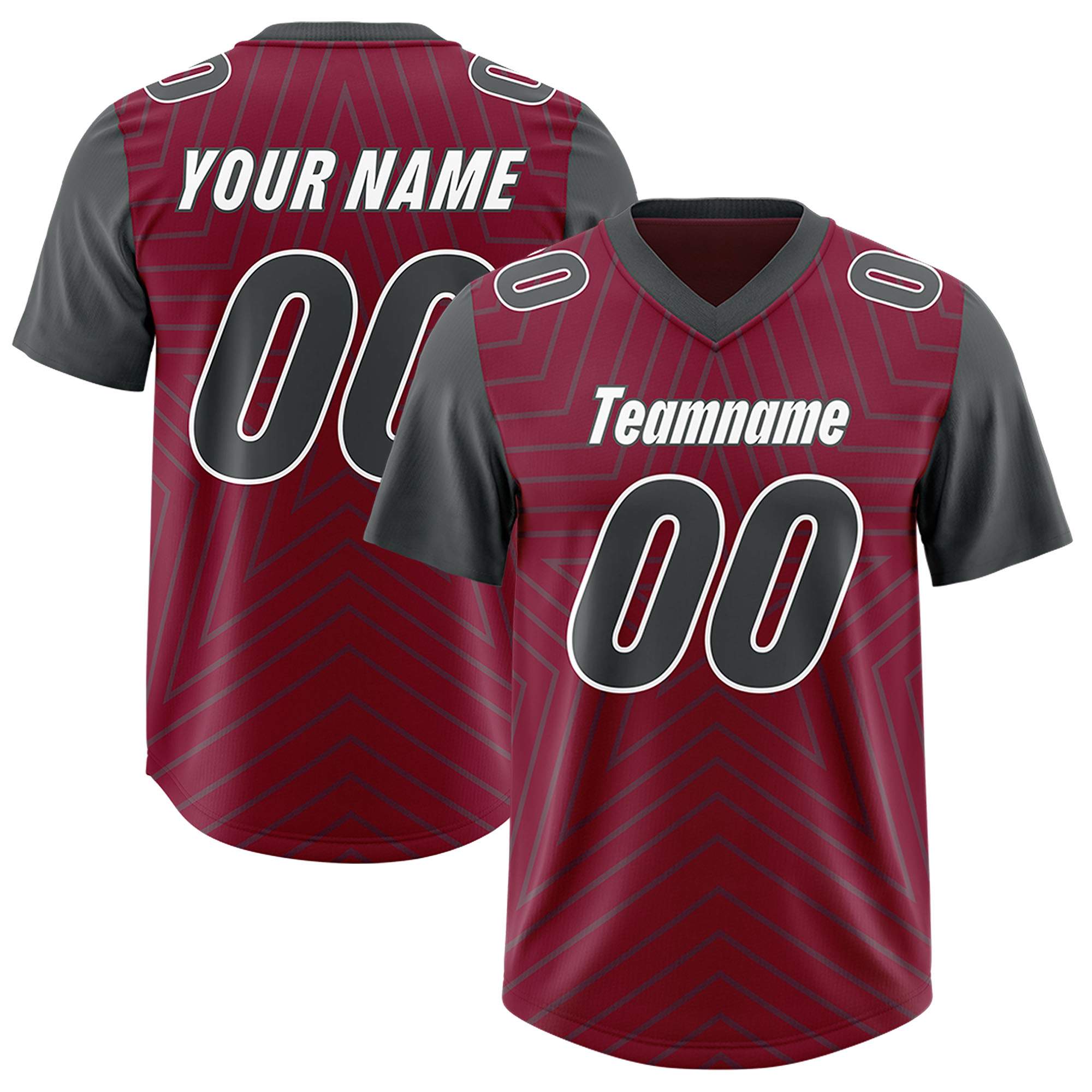 Custom Cardinal Dark Gray Personalized Star Pattern Raglan Sleeves Authentic Football Jersey