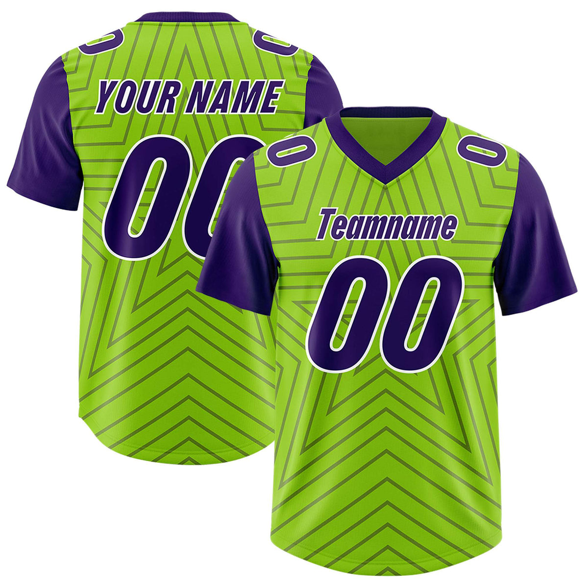 Custom Neon Green Purple Personalized Star Pattern Raglan Sleeves Authentic Football Jersey