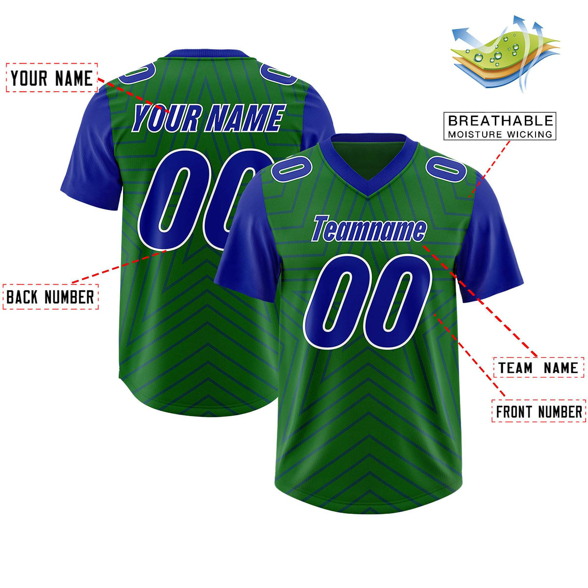 Custom Kelly Green Royal Personalized Star Pattern Raglan Sleeves Authentic Football Jersey