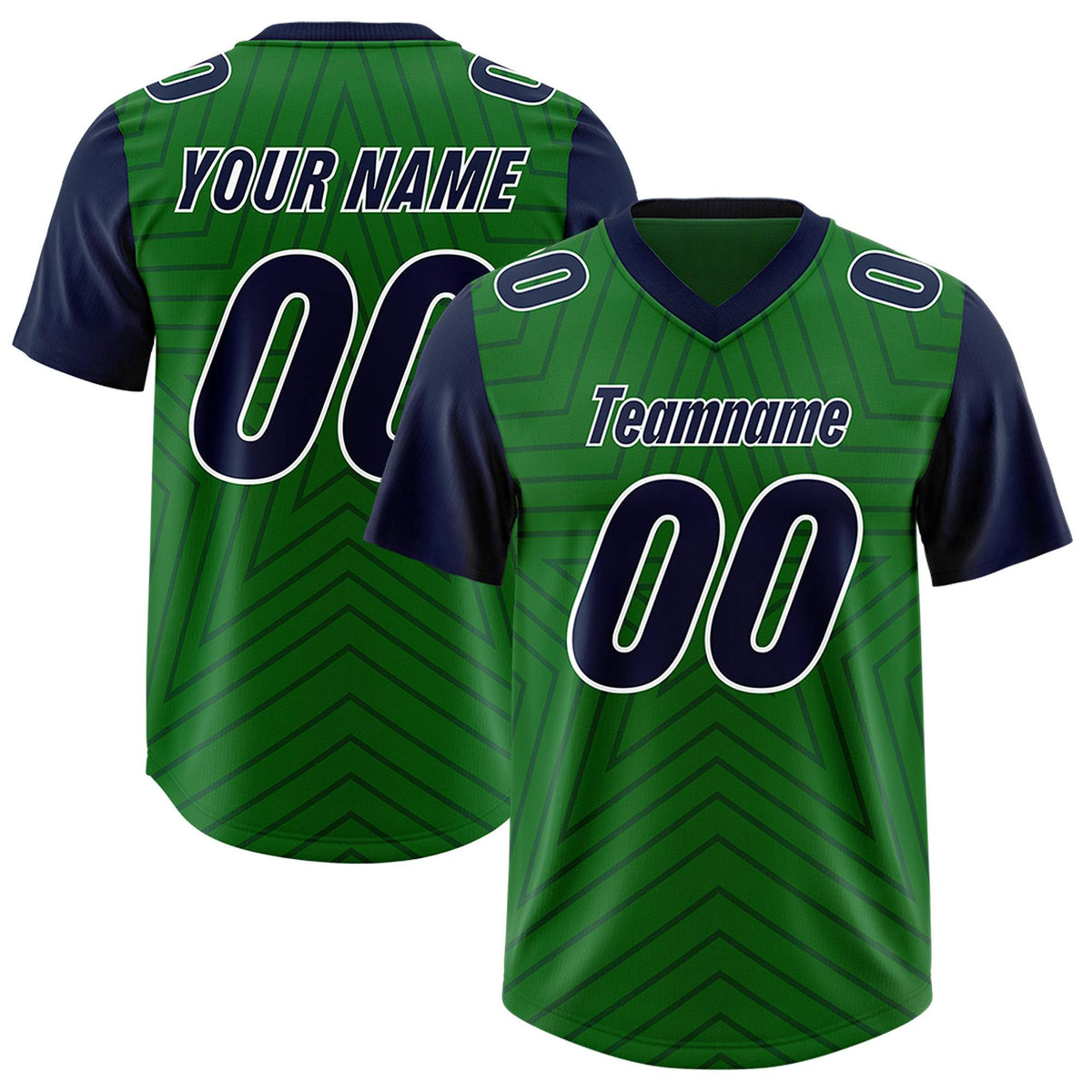 Custom Kelly Green Navy Personalized Star Pattern Raglan Sleeves Authentic Football Jersey
