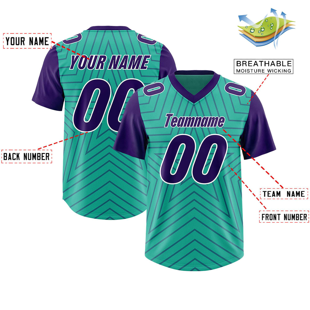 Custom Bright Green Purple Personalized Star Pattern Raglan Sleeves Authentic Football Jersey
