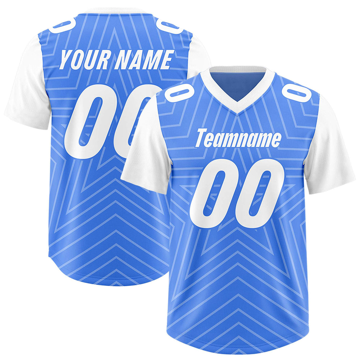 Custom Powder Blue White Personalized Star Pattern Raglan Sleeves Authentic Football Jersey