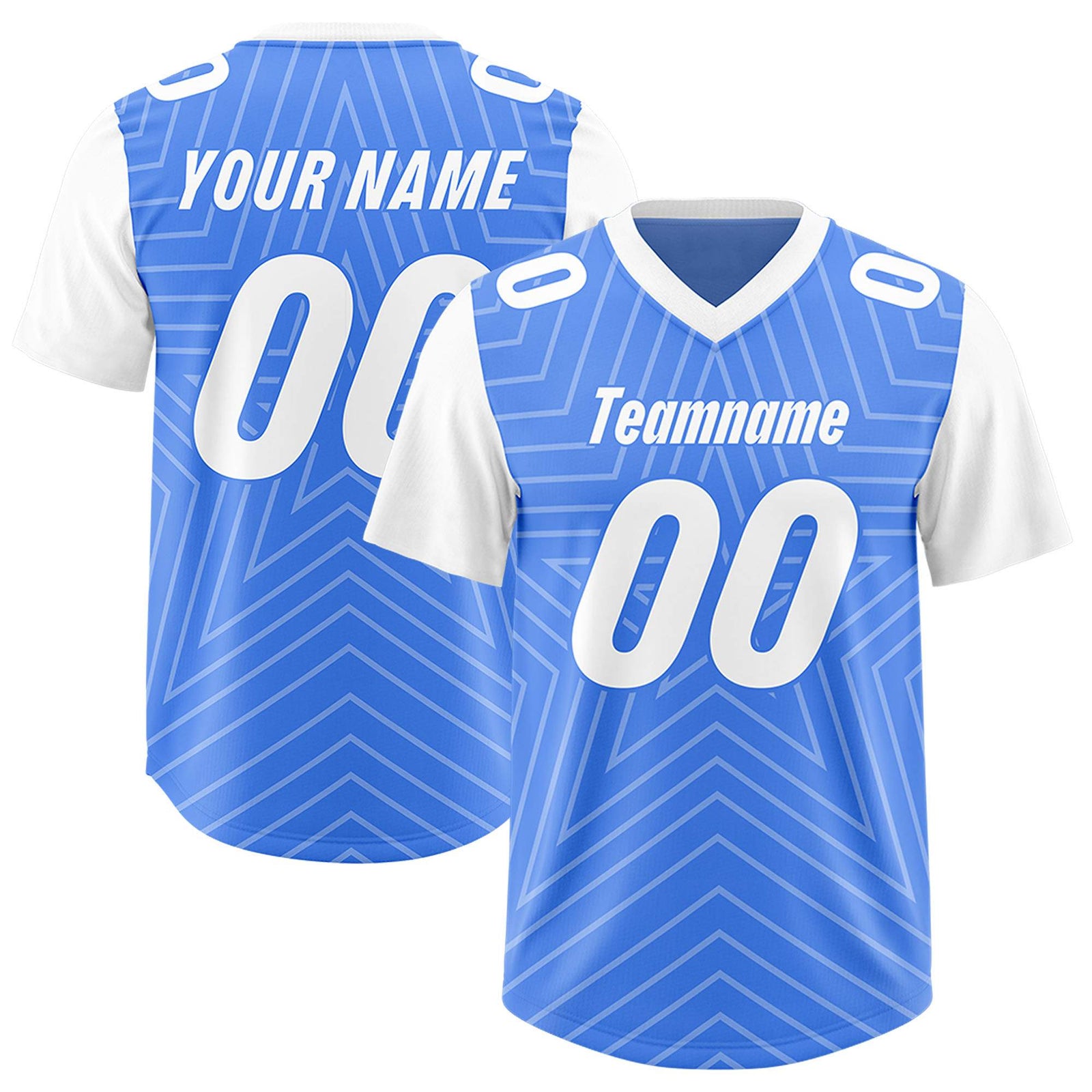 Custom Powder Blue White Personalized Star Pattern Raglan Sleeves Authentic Football Jersey