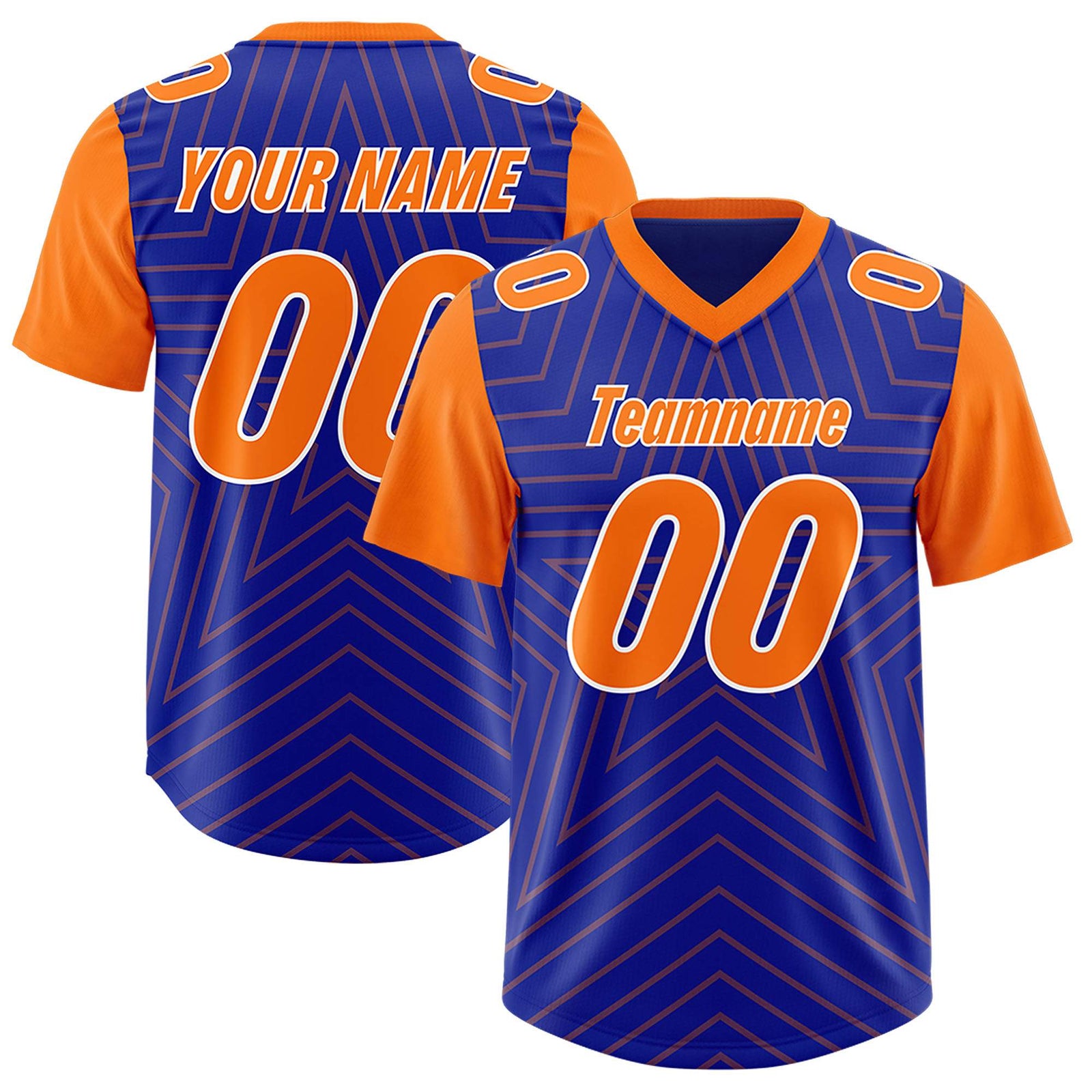 Custom Royal Orange Personalized Star Pattern Raglan Sleeves Authentic Football Jersey