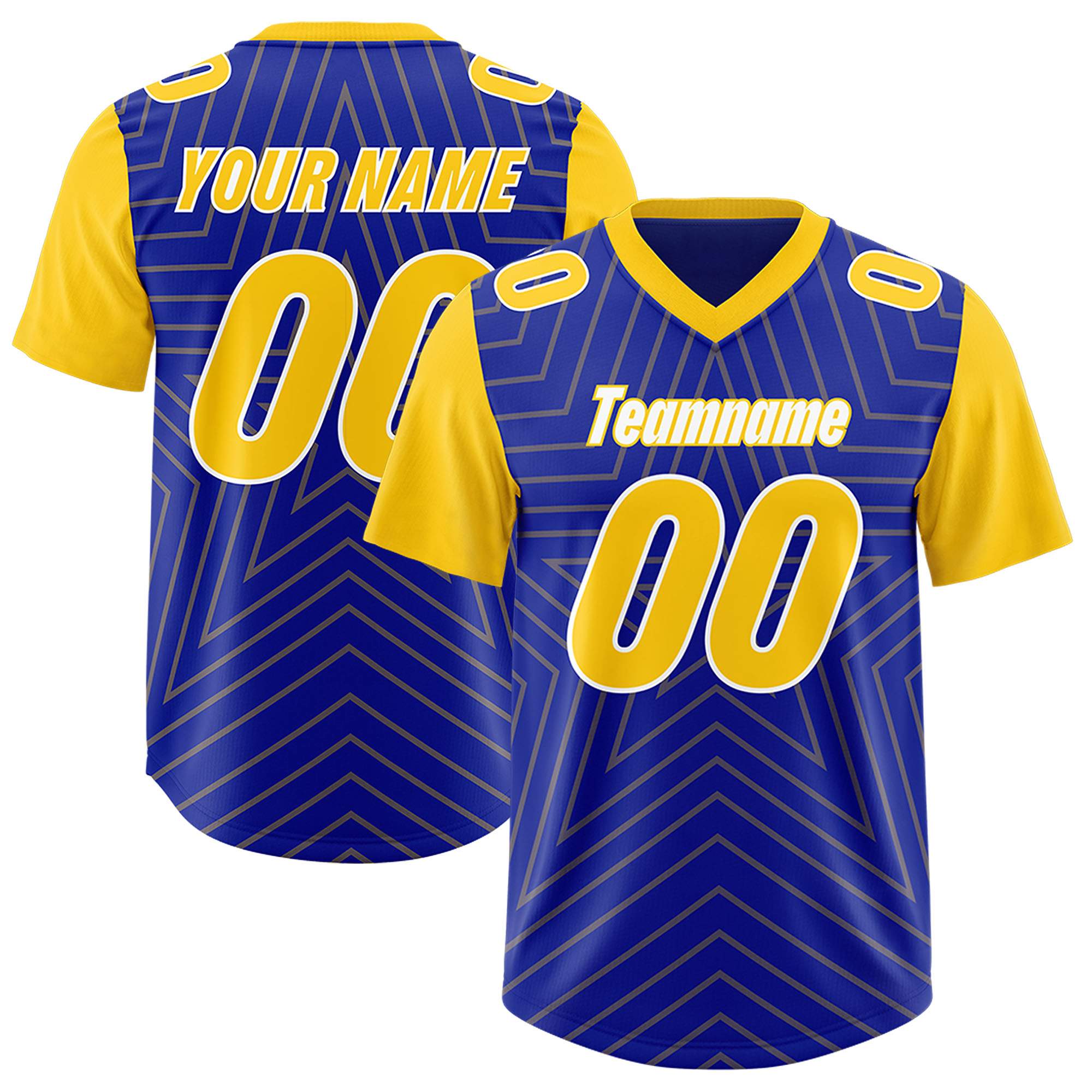 Custom Royal Gold Personalized Star Pattern Raglan Sleeves Authentic Football Jersey