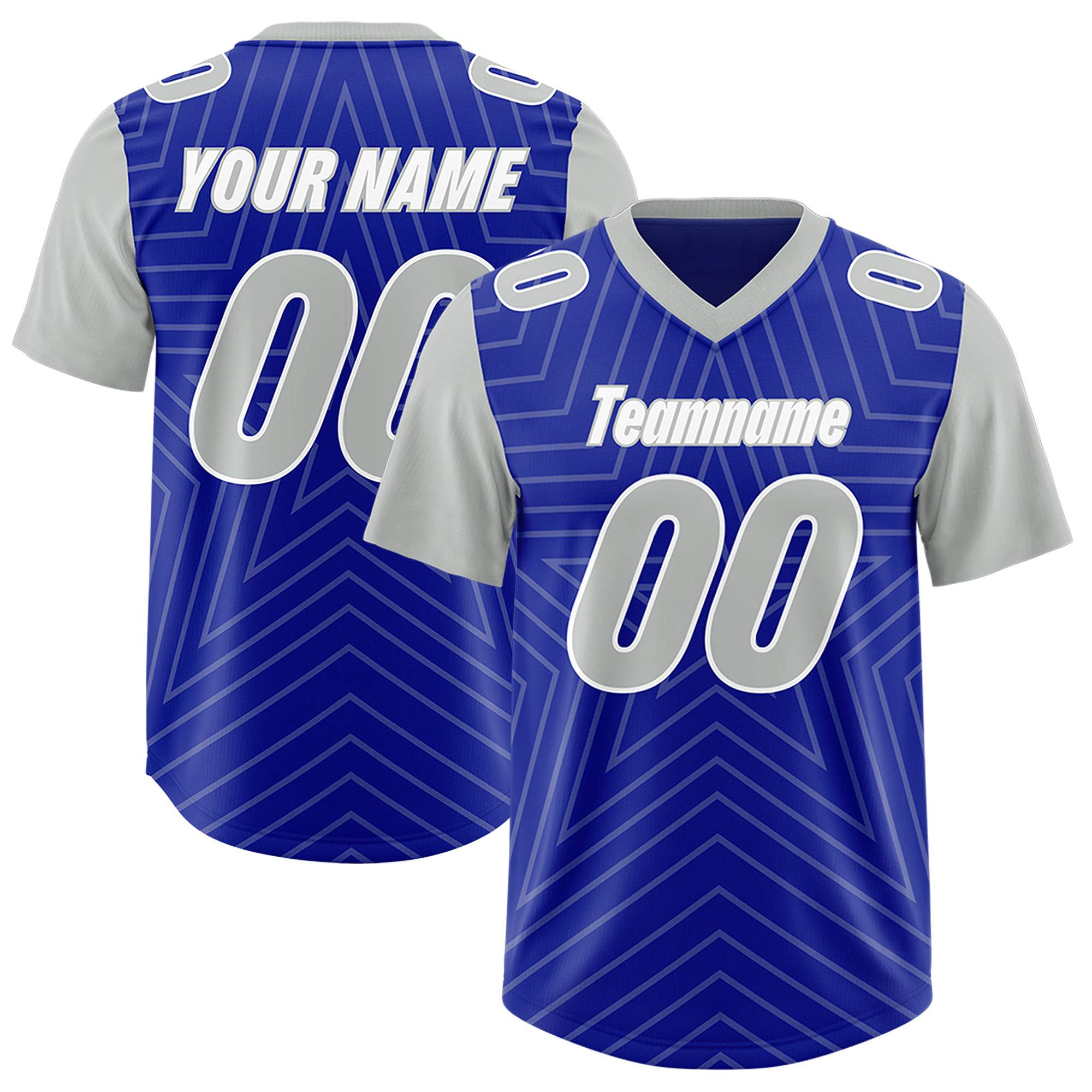 Custom Royal Gray Personalized Star Pattern Raglan Sleeves Authentic Football Jersey