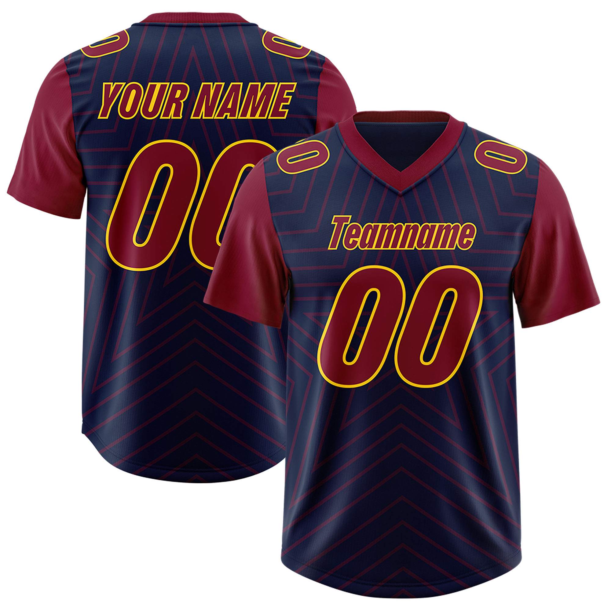 Custom Navy Cardinal Personalized Star Pattern Raglan Sleeves Authentic Football Jersey