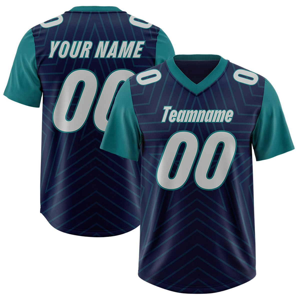 Custom Navy Aqua Personalized Star Pattern Raglan Sleeves Authentic Football Jersey