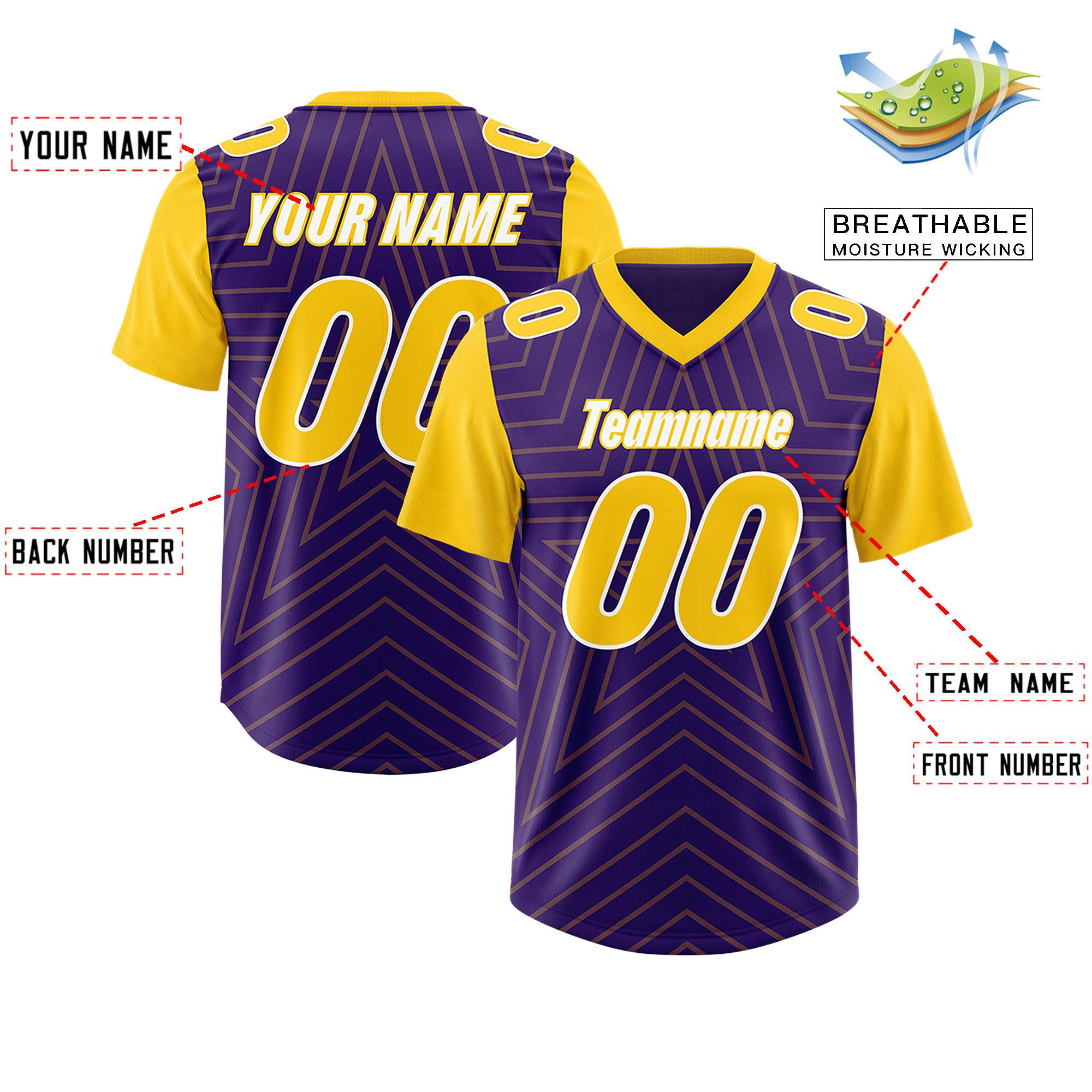 Custom Purple Gold Personalized Star Pattern Raglan Sleeves Authentic Football Jersey