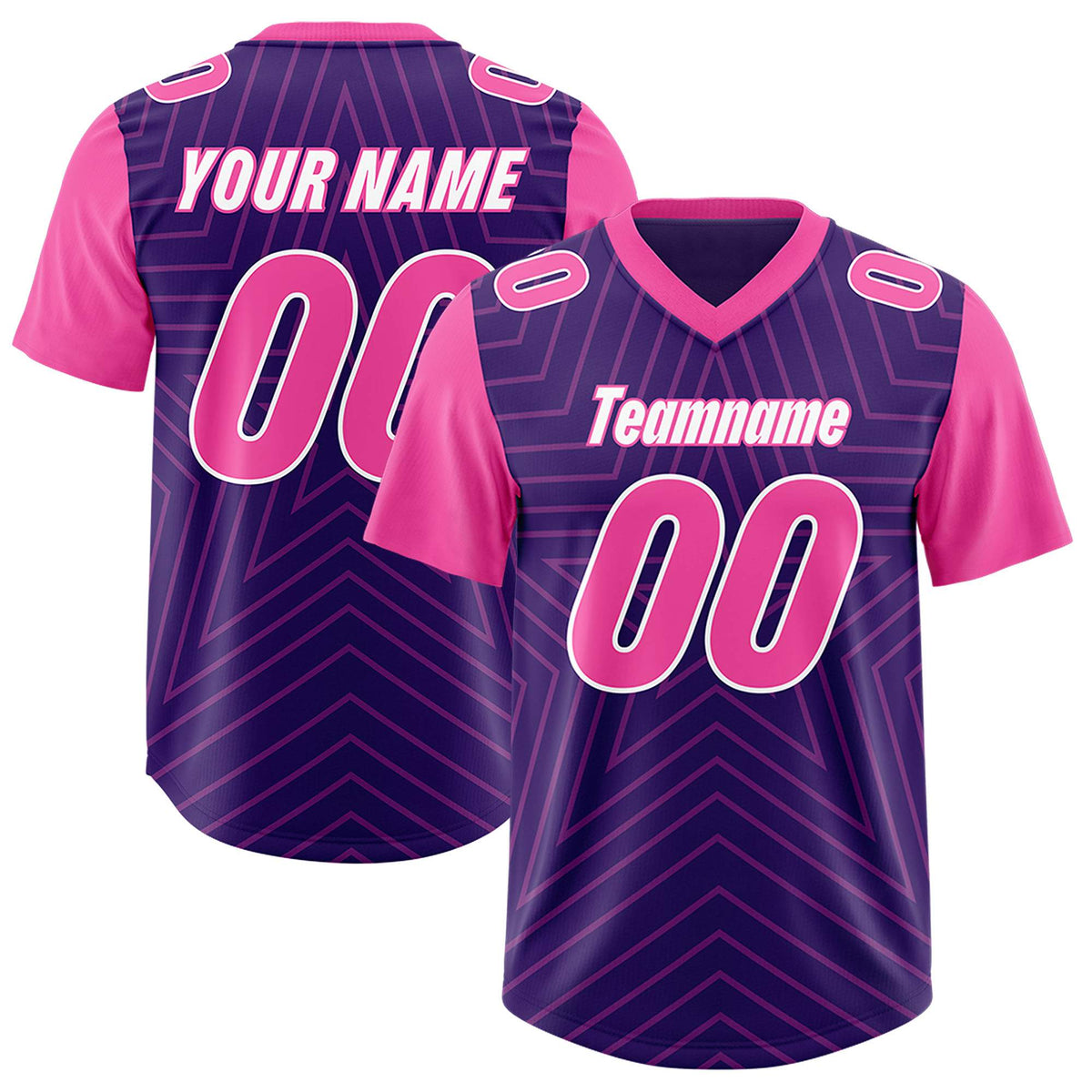 Custom Purple Pink Personalized Star Pattern Raglan Sleeves Authentic Football Jersey